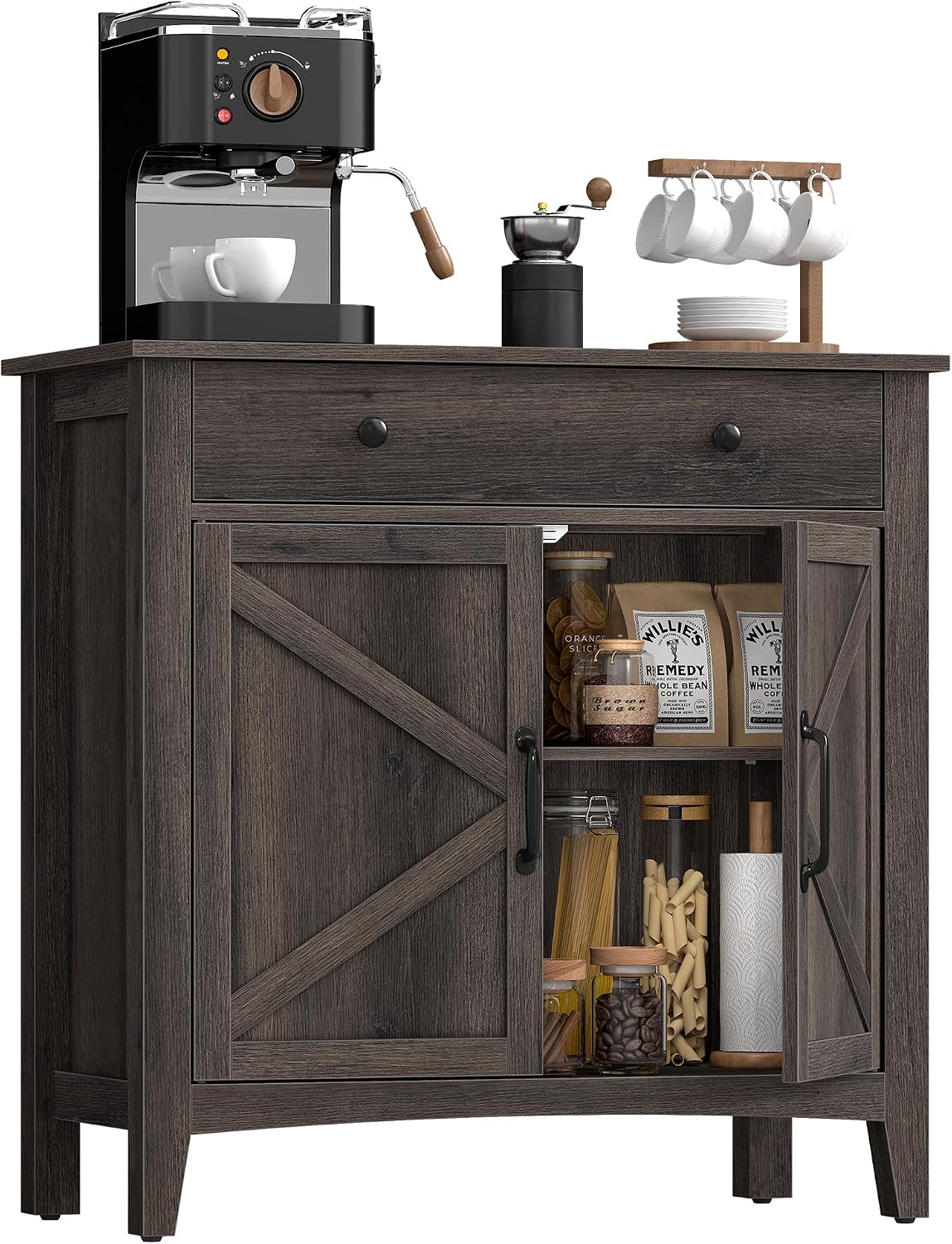 VASAGLE LIRY Collection - Storage Cabinet, Buffet Cabinet, Sideboard, Credenza, with Adjustable Shelves, for Entryway, Rustic White and Honey Brown ULSC381W01