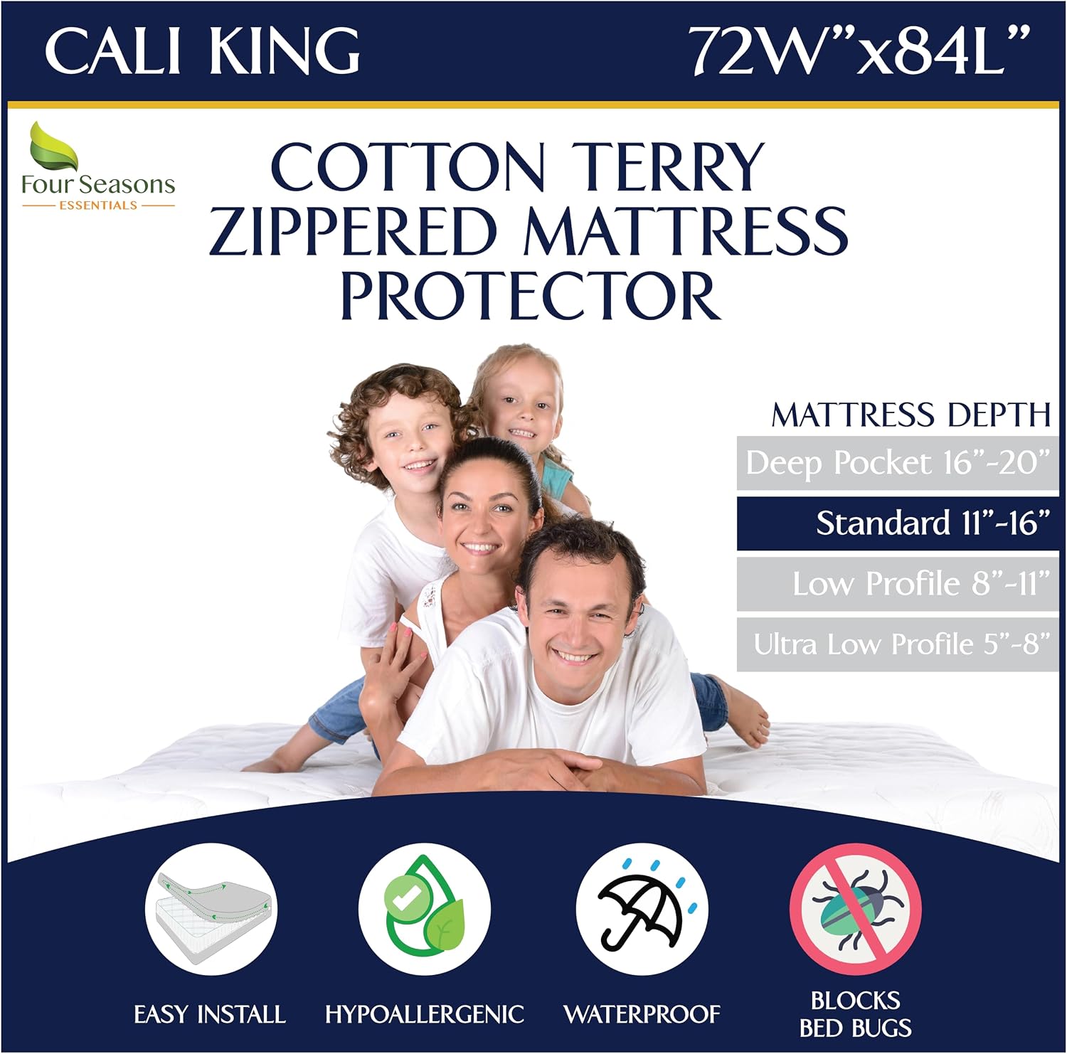 Zippered Waterproof Mattress Encasements - Hypoallergenic Mattress Protector Cover with Soft Cotton Terry Fabric Top - King Size 76' x 80'
