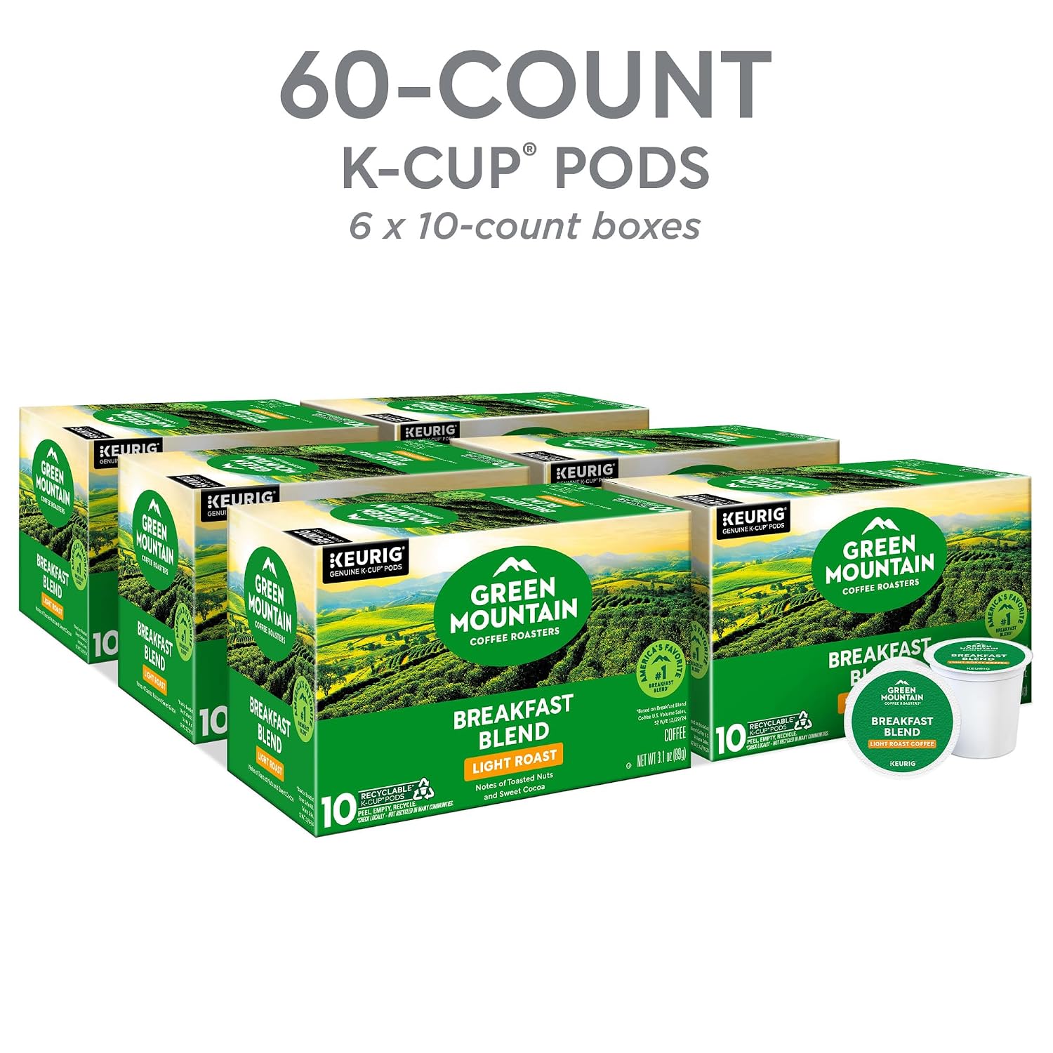 Green Mountain Coffee Roasters Breakfast Blend Single-Serve Keurig K-Cup Pods, Light Roast Coffee, 96 Count