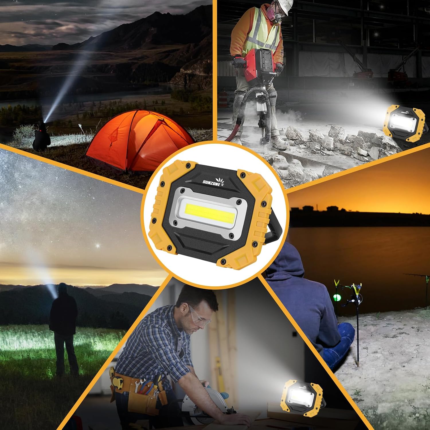 Sunzone LED Work Light, Rechargeable Work Lights with Magnetic Base, 2 Pack