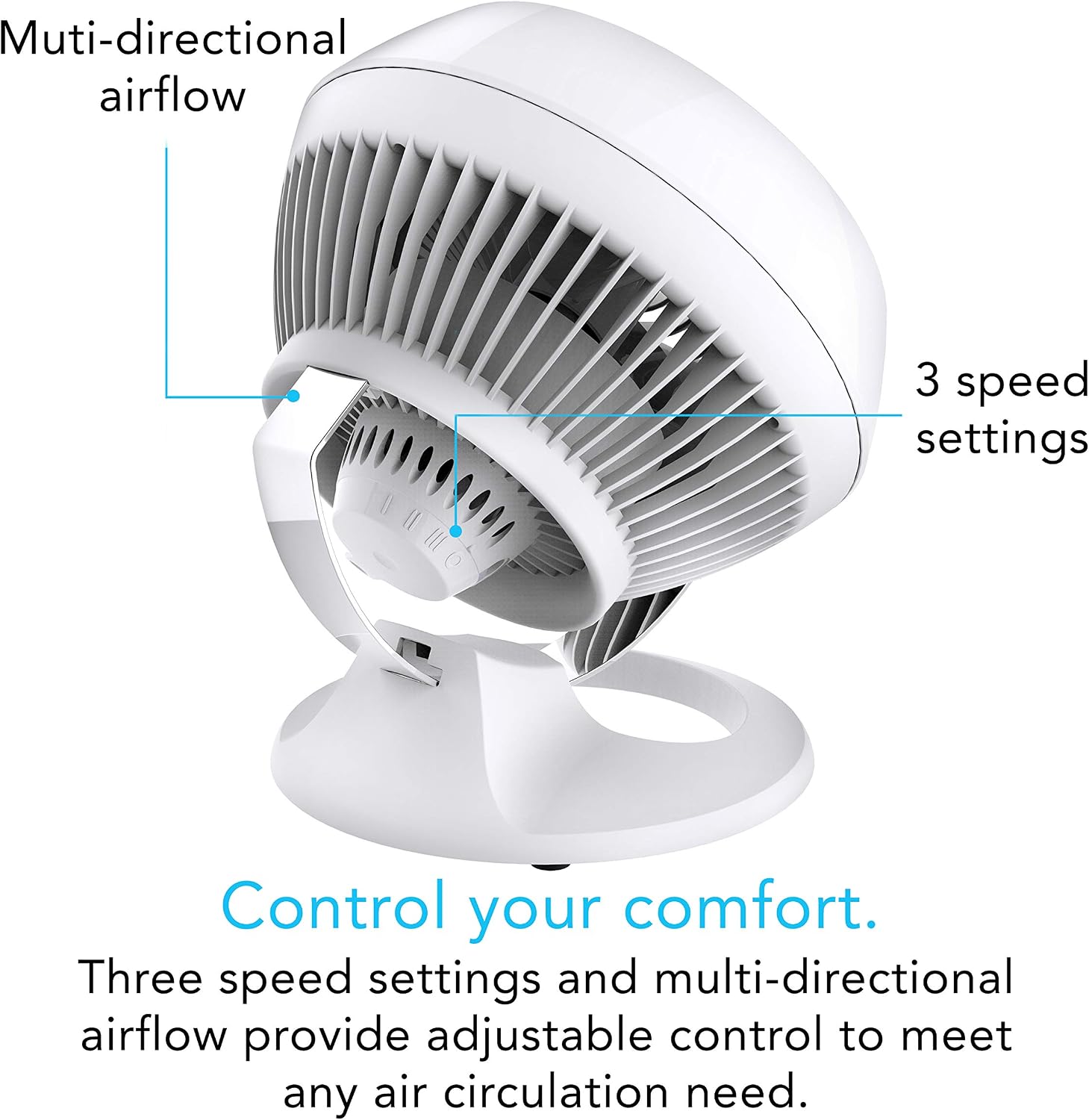 Vornado 460 Small Desk Fan with 3 Speed Settings, Adjustable Tilt Chrome Glide Bar, for Bedroom, Office, Home, Air Circulation up to 70 Feet, Quiet Table Fan, Black