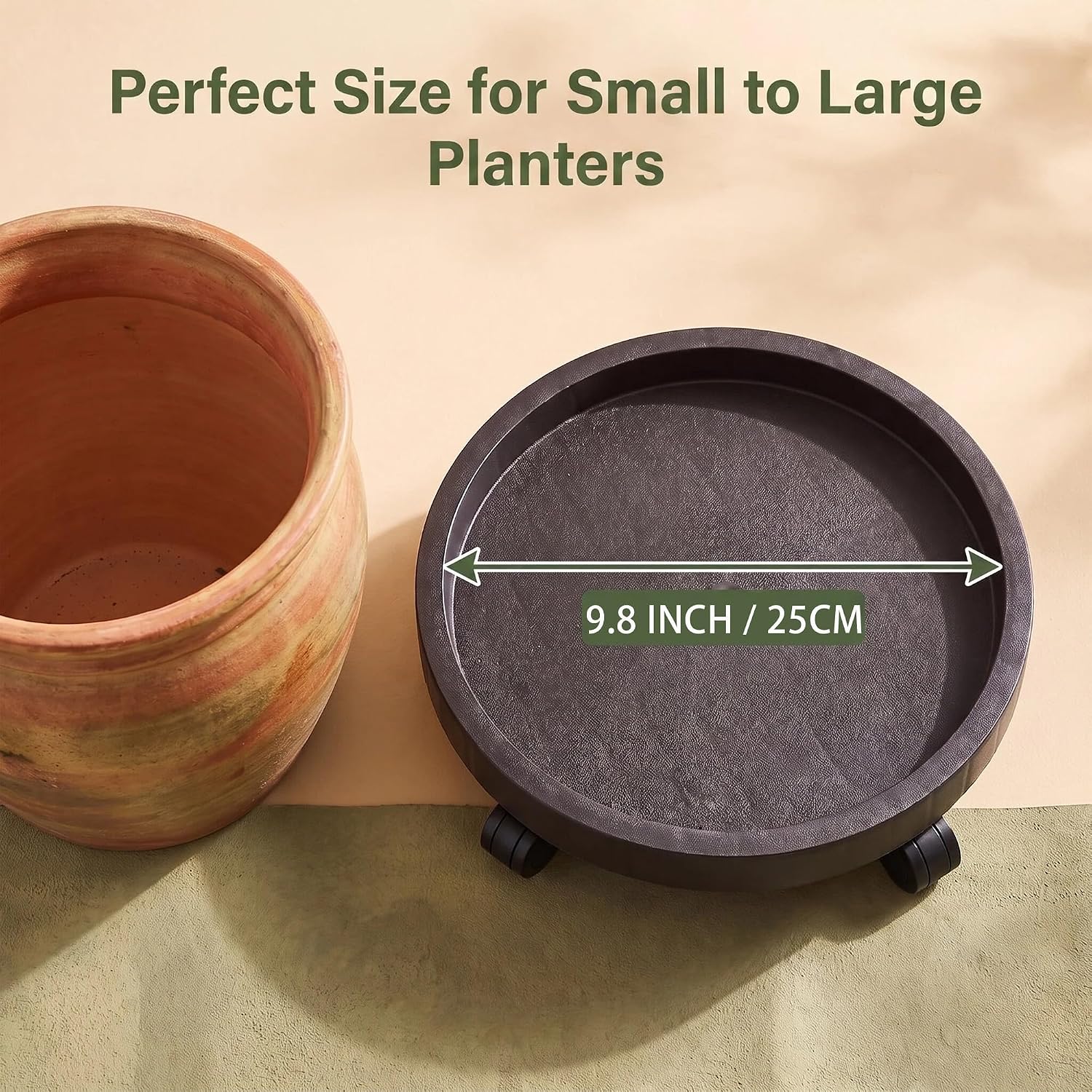 2 Pack of 11 Inch Heavy Duty Plant Caddy with Wheels, Rolling Plant Stand Pot Trolley, Wheeled Planter Saucer Tray