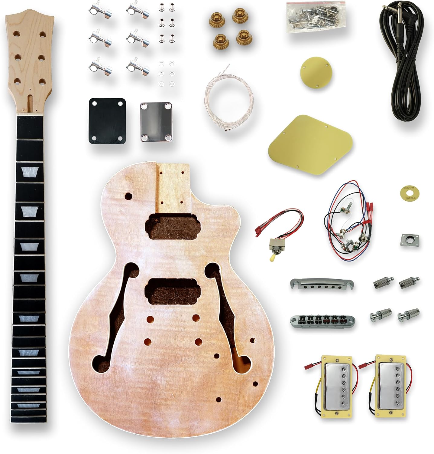 DIY Electric Guitar Kits Okoume wood Body curved top with mahogany veneer cover maple neck & composite ebony fingerboard