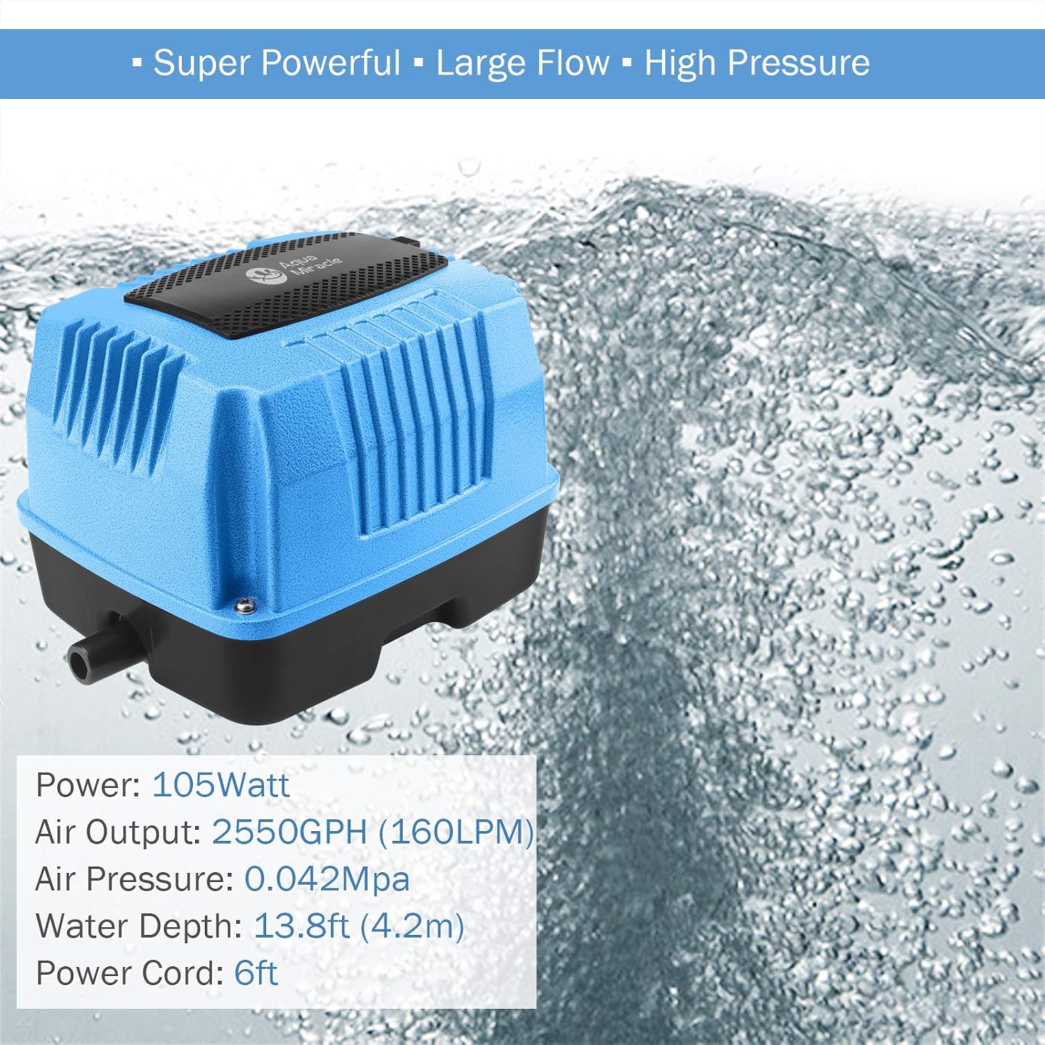 AquaMiracle Linear Air Pump AP-40/AP-60/AP-80/AP-160 for Pond Aeration, Septic, Hydroponic, 635/950/1350/2550GPH, Pond, Waste Treatment, Aquarium