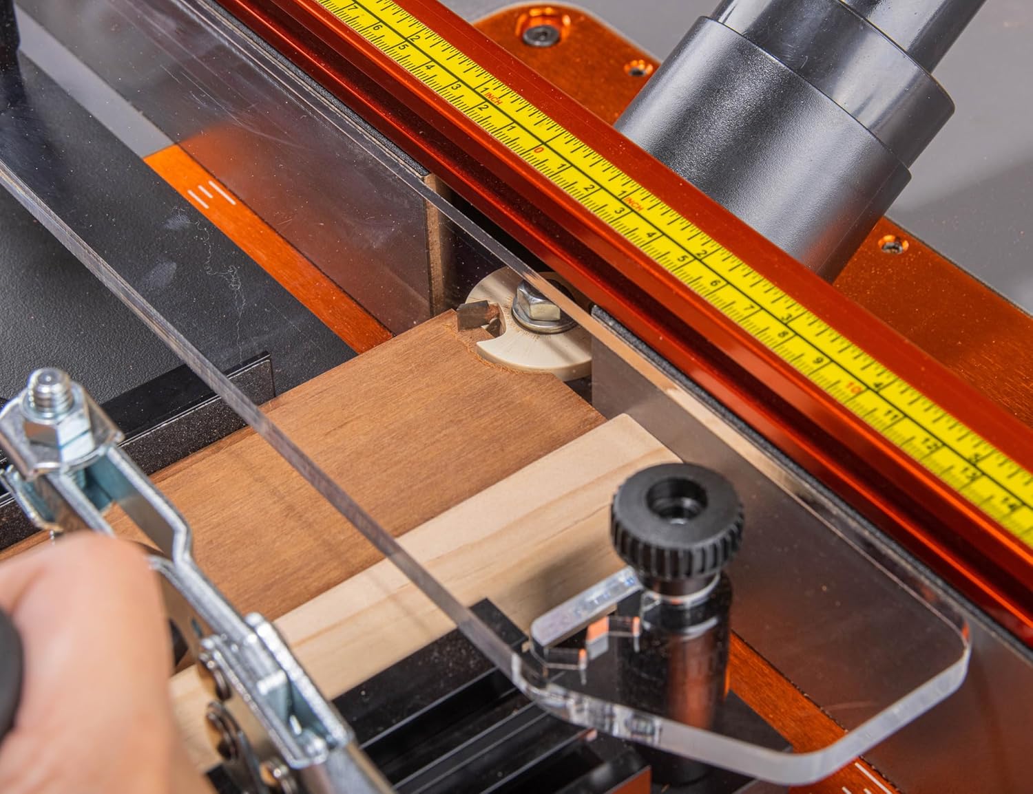 O'SKOOL Rail Coping Sled Router Table Jig, Fits 5-1/2" x 1-5/8"Stock | Phenolic Base, Toggle Clamp, Sacrificial Fence, Square End-Grain Cuts