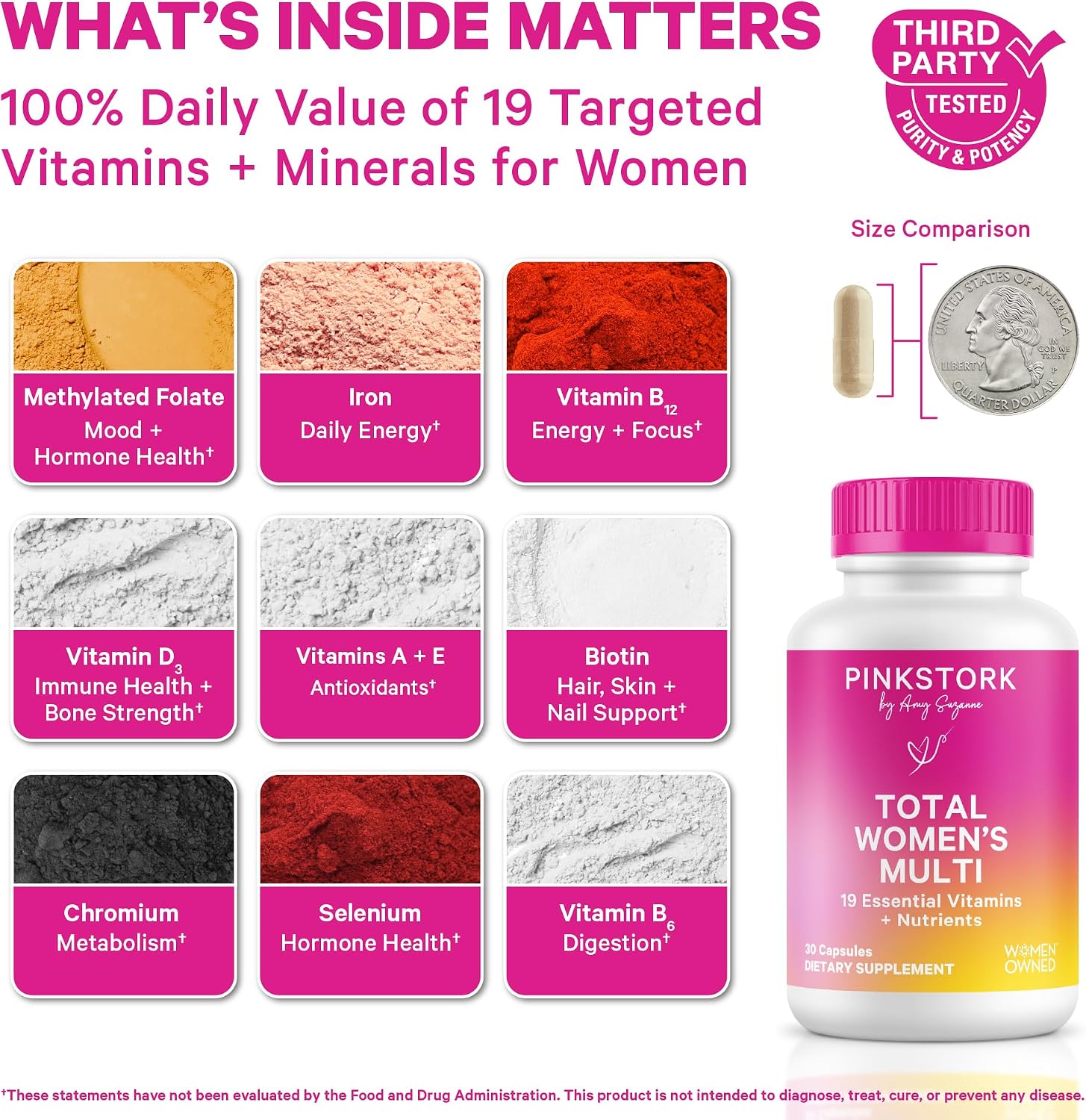 Pink Stork Total Women's Multivitamin, 19 Essential Vitamins, 30 Capsules
