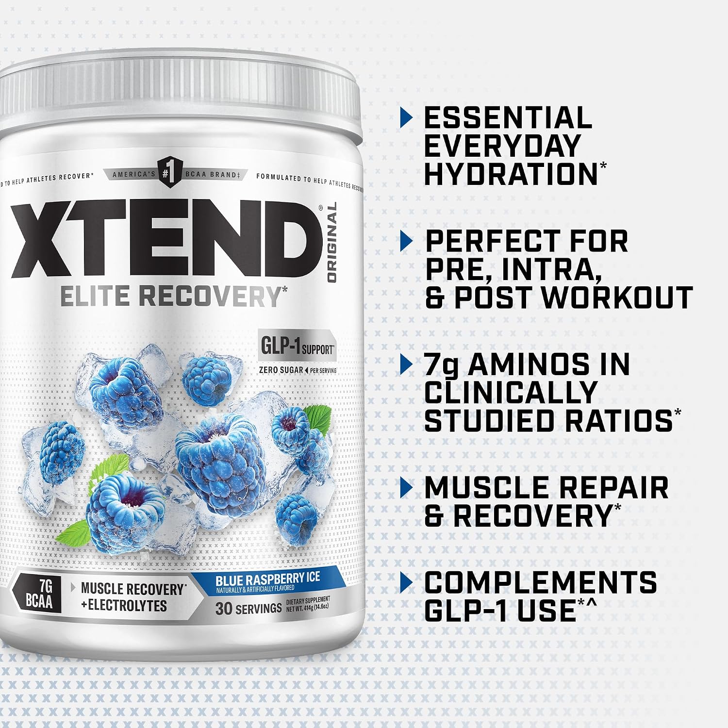 Xtend Original BCAA Powder, 7g BCAAs and 2.5g L-Glutamine for Muscle Recovery Hydration and Lean Muscle, Sugar Free Intra and Post Workout Drink with Electrolytes, Watermelon Explosion, 30 Servings