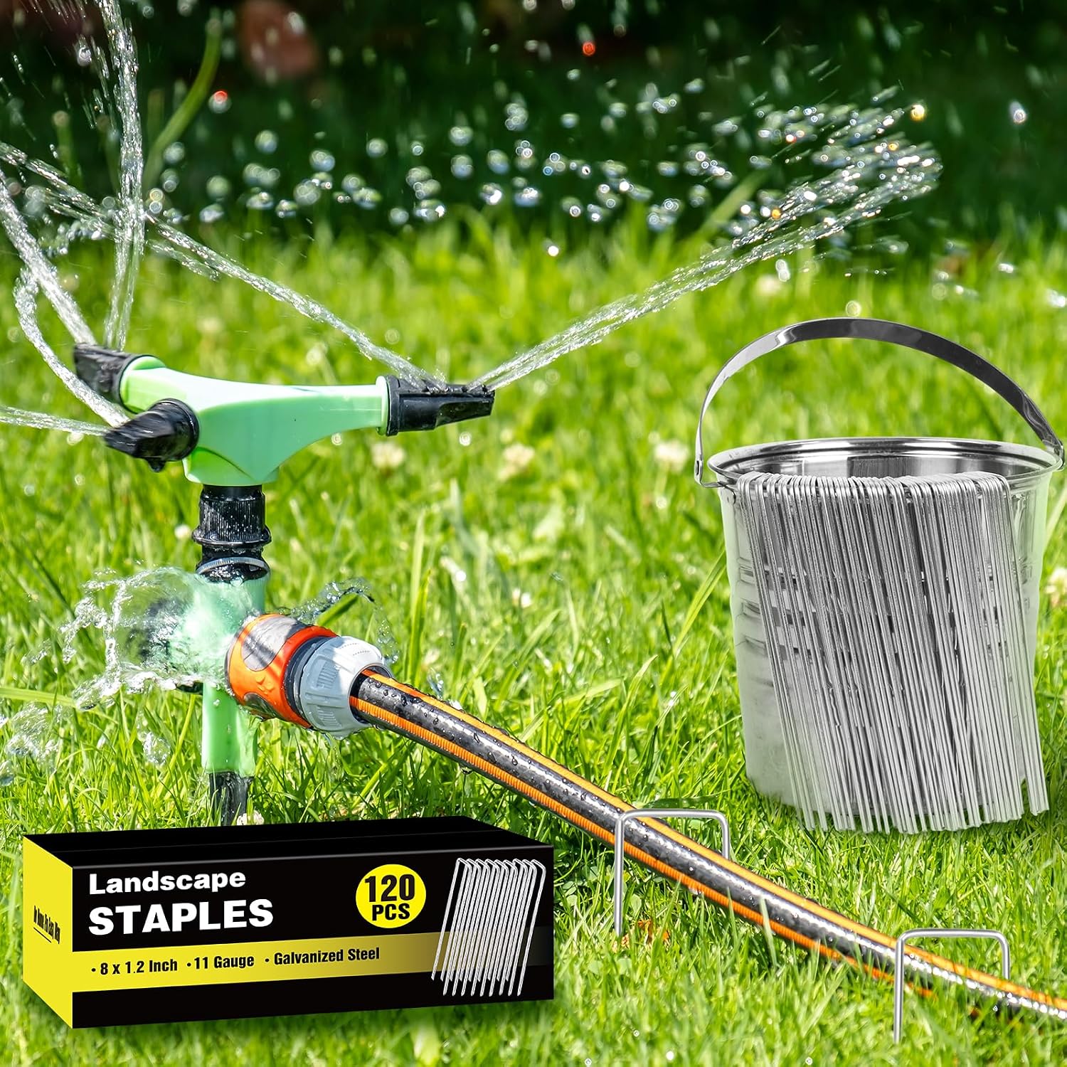 HongWay 240 Pack Landscape Staples 6 Inch, Galvanized Garden Stakes