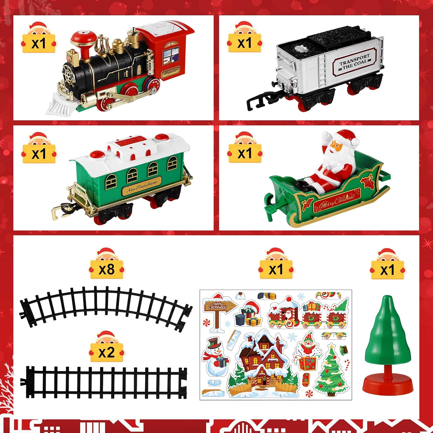 Toyvian Christmas Railway Train Set with 47.2" Railway Track & 4 Cars Lights and Sounds Railway