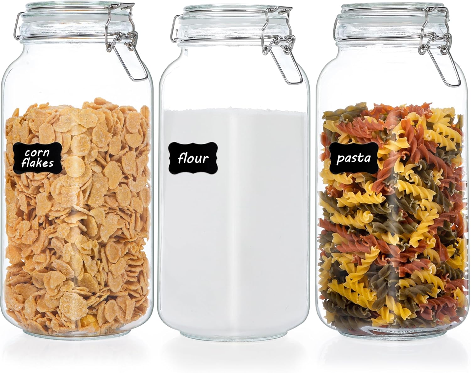 Vtopmart 78oz Glass Food Storage Jars with Airtight Clamp Lids, 3 Pack