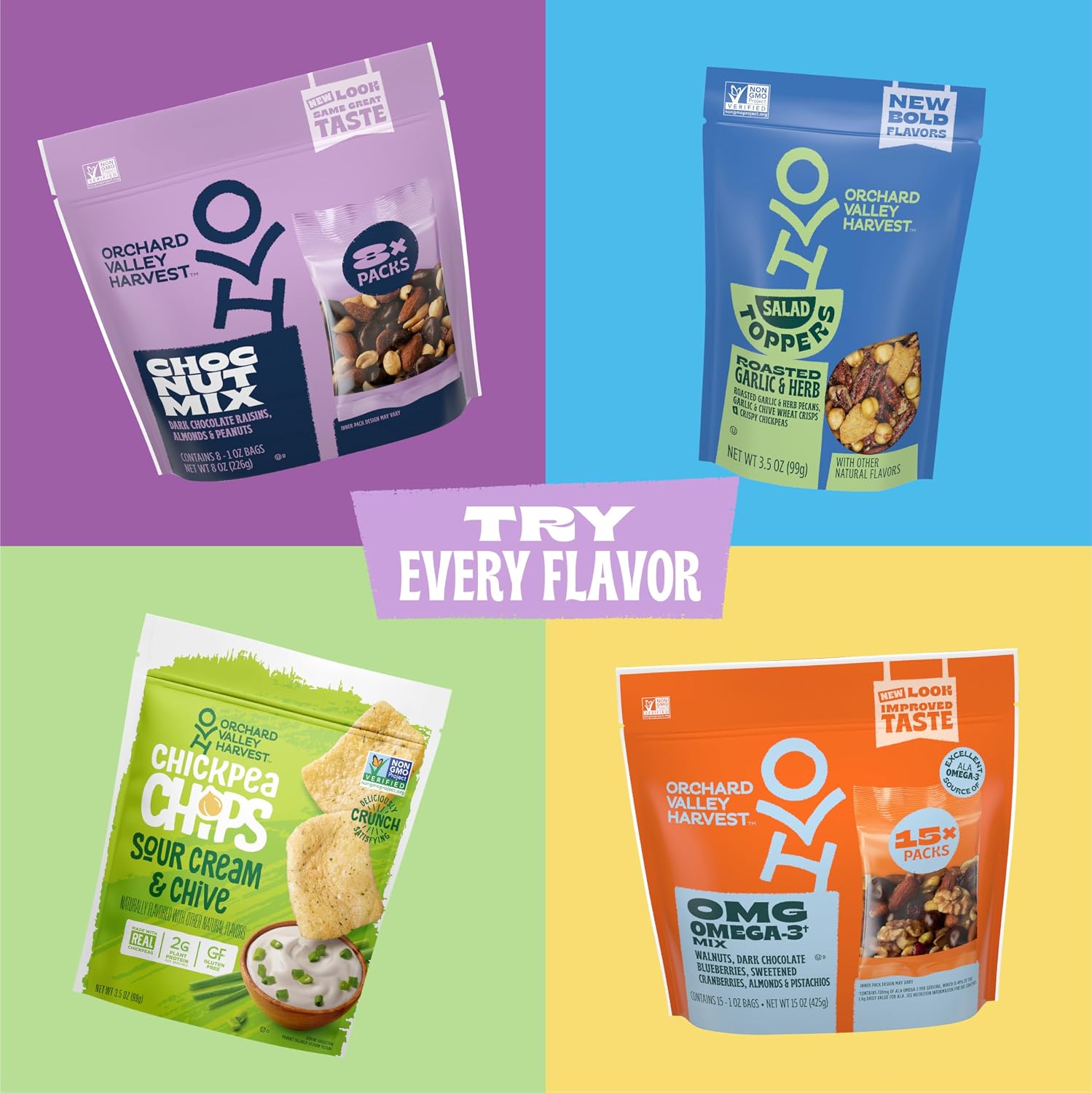Orchard Valley Harvest Choc Nut Mix Multipack, 1 oz, Pack of 8 | Dark Chocolate Raisins, Almonds & Peanuts, Gluten Free, Stand Up Bag, Non-GMO, 4g Plant Protein, On-The-Go Snack