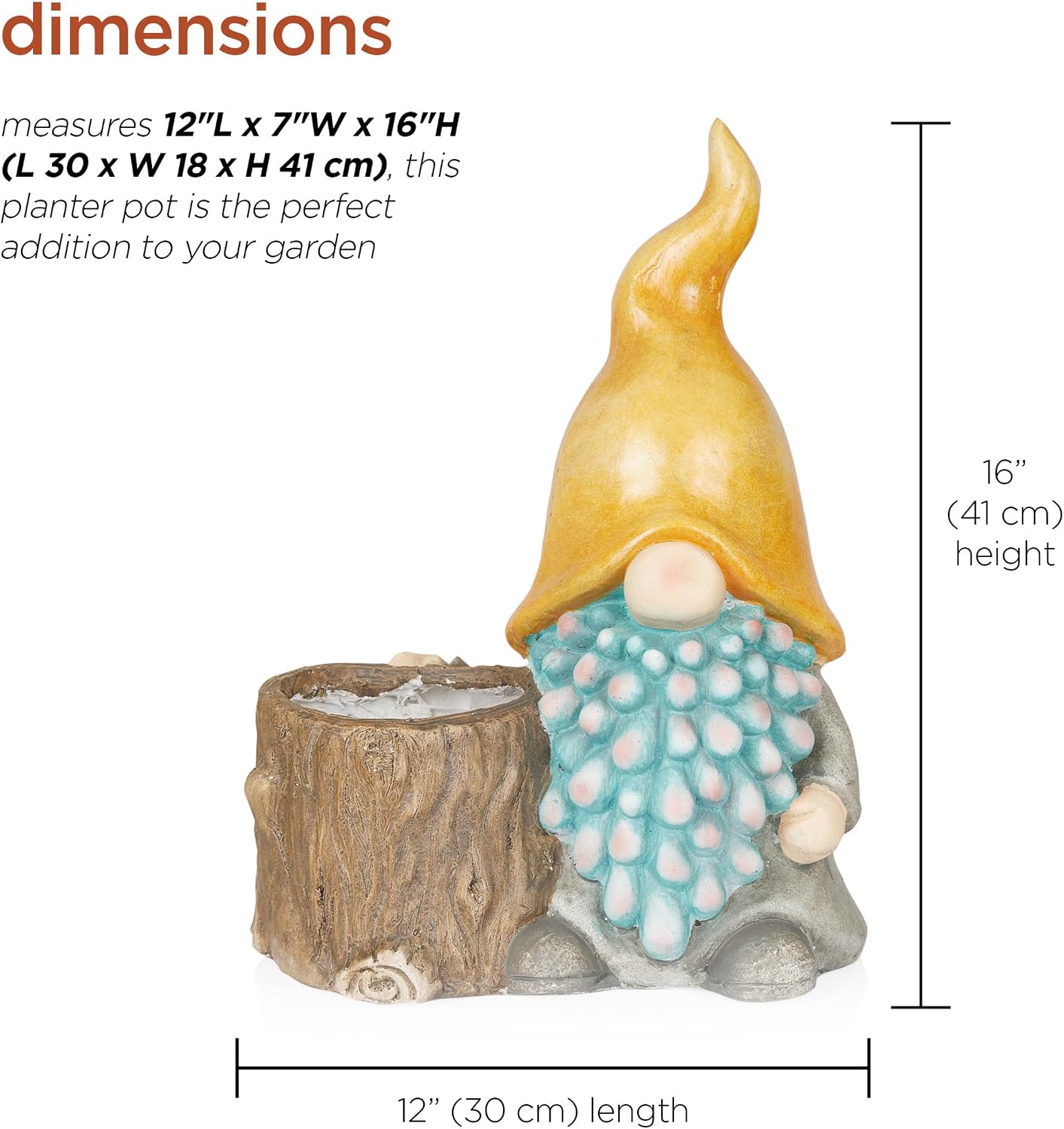 Alpine Corporation 12" Tall Traditional Outdoor Garden Gnome Yard Statue Decoration