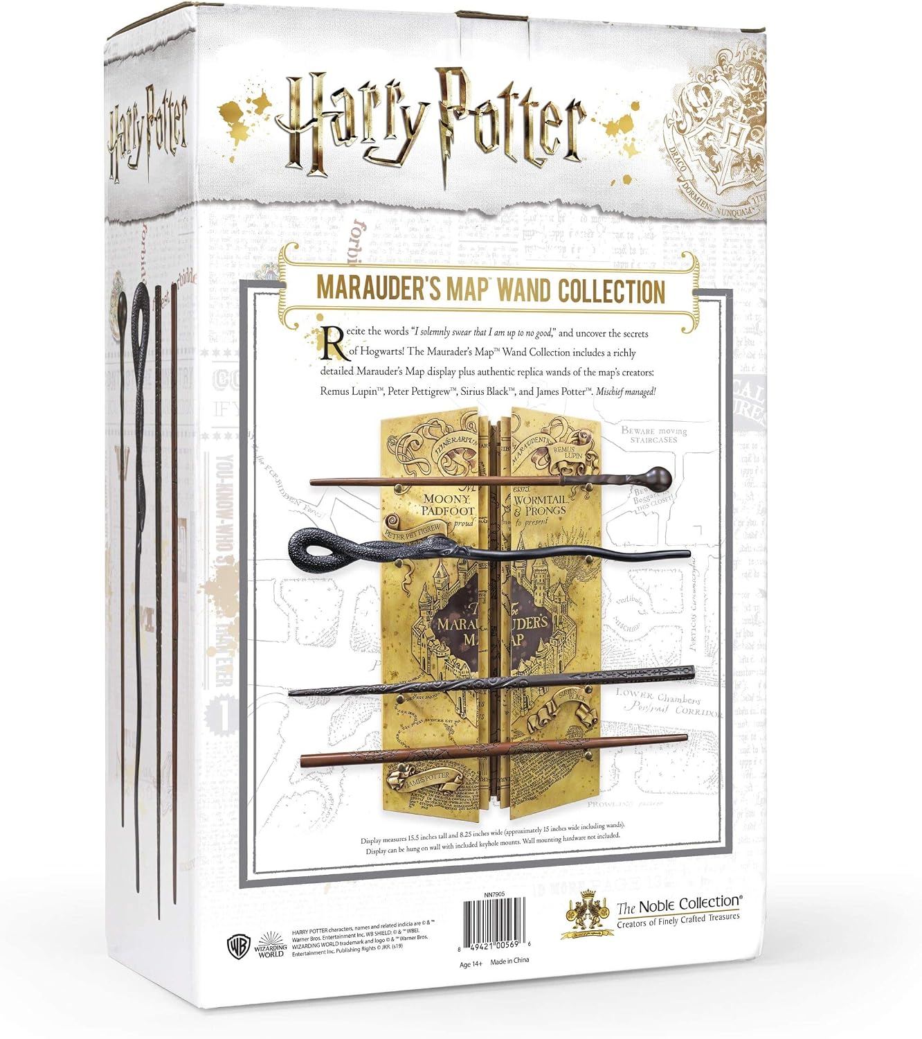 The Noble Collection Harry Potter Marauders Wand Set with Display Stand - 31.5in (43cm) 4 Wizard Wands with Marauders Map Display Stand - Officially