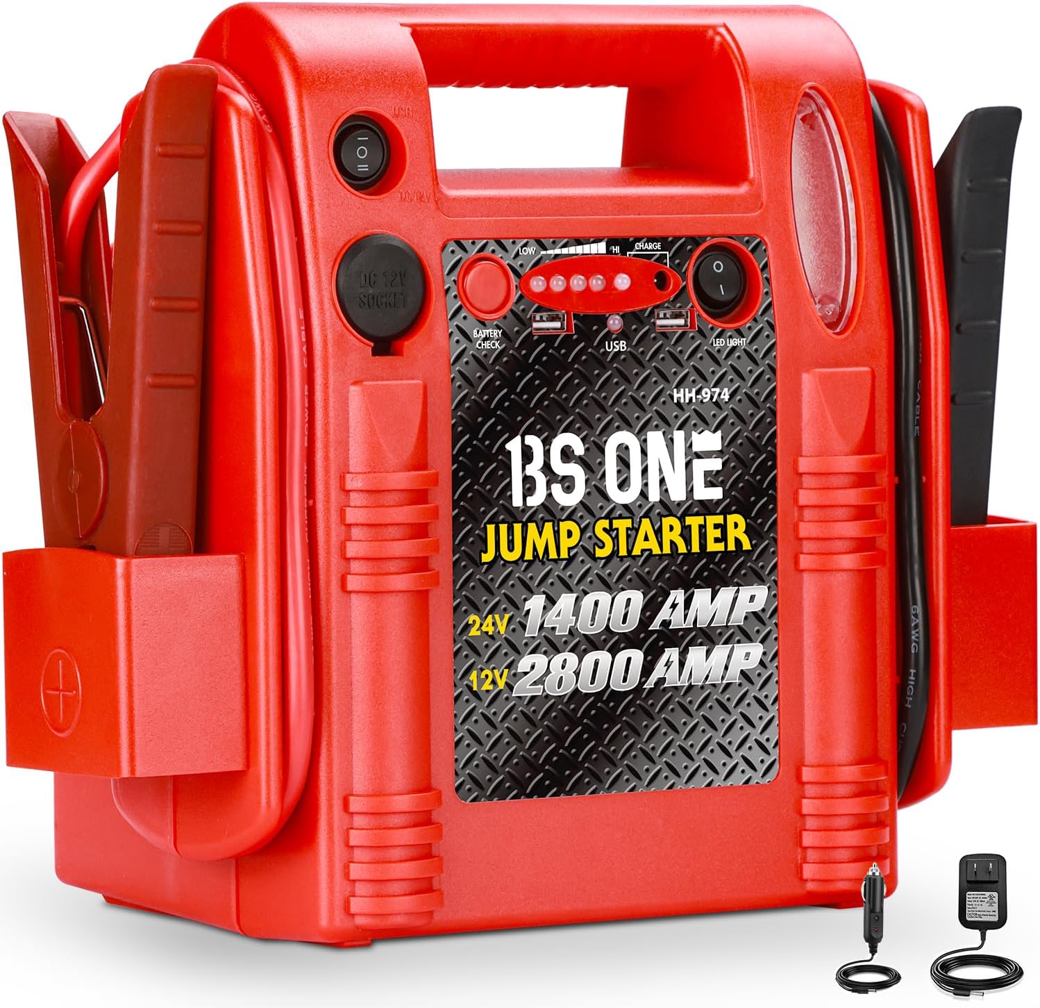 24V / 12V Jump Starter, Heavy Duty 1200/2400 Peak Amp Sealed Lead Acid Battery Jump Starter for Car Truck Tractor Excavator