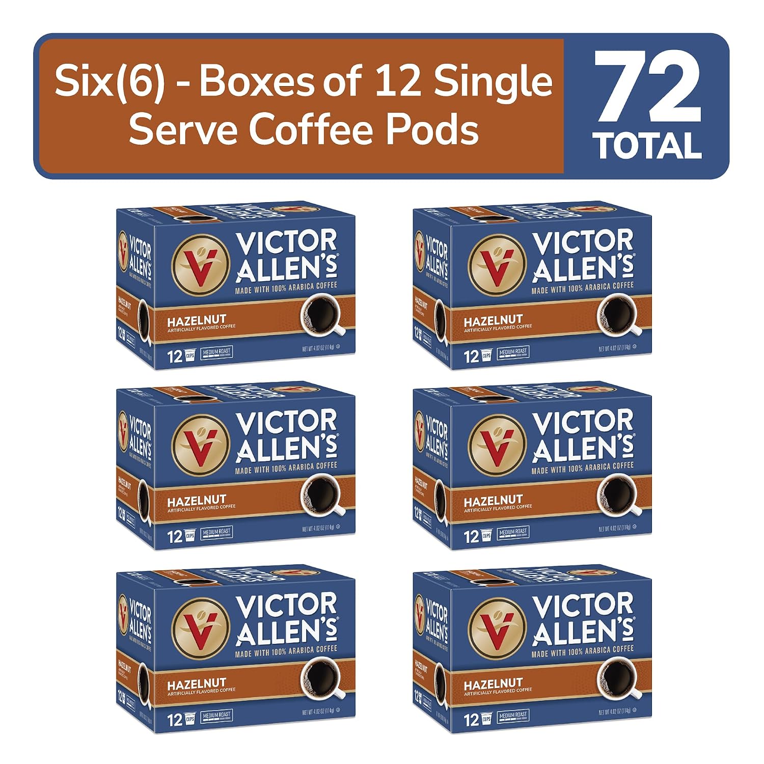 Victor Allen's Coffee Hazelnut Flavored, Medium Roast, 1 Pack - 12 Count, Single Serve Coffee Pods for Keurig K-Cup Brewers