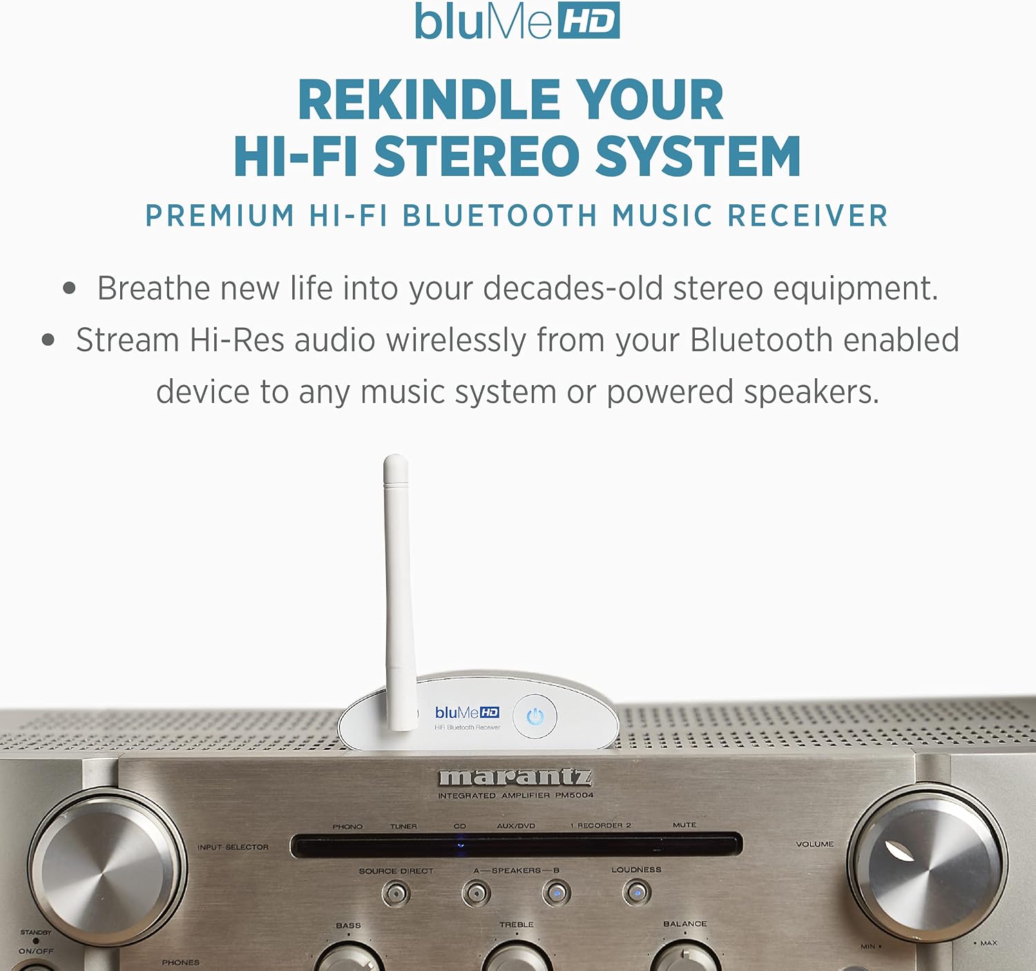 Blume HD Long Range Bluetooth 5.3 Music Receiver Hi-Fi Audio Adapter with Audiophile DAC, LDAC & AptX HD for Home Stereo, AV Receiver or Amplifier