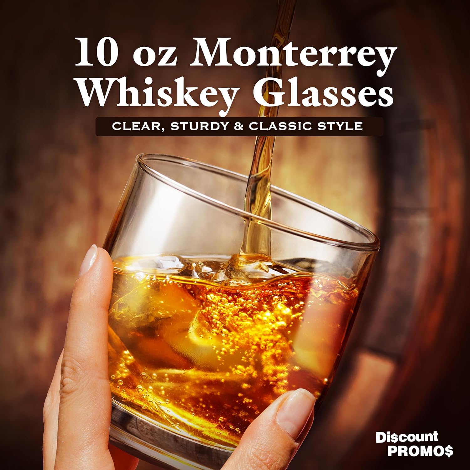DISCOUNT PROMOS Custom Whiskey Glasses 10 oz Set of 10/50/100, Personalized Bulk Pack - Heavy Base Old Fashioned Glass, Perfect for Scotch, Bourbon