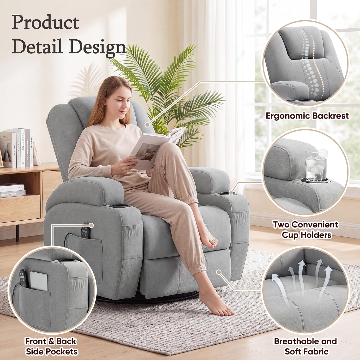 Flamaker Rocking Chair Recliner Chair with Massage, Rocking Chair Nursery