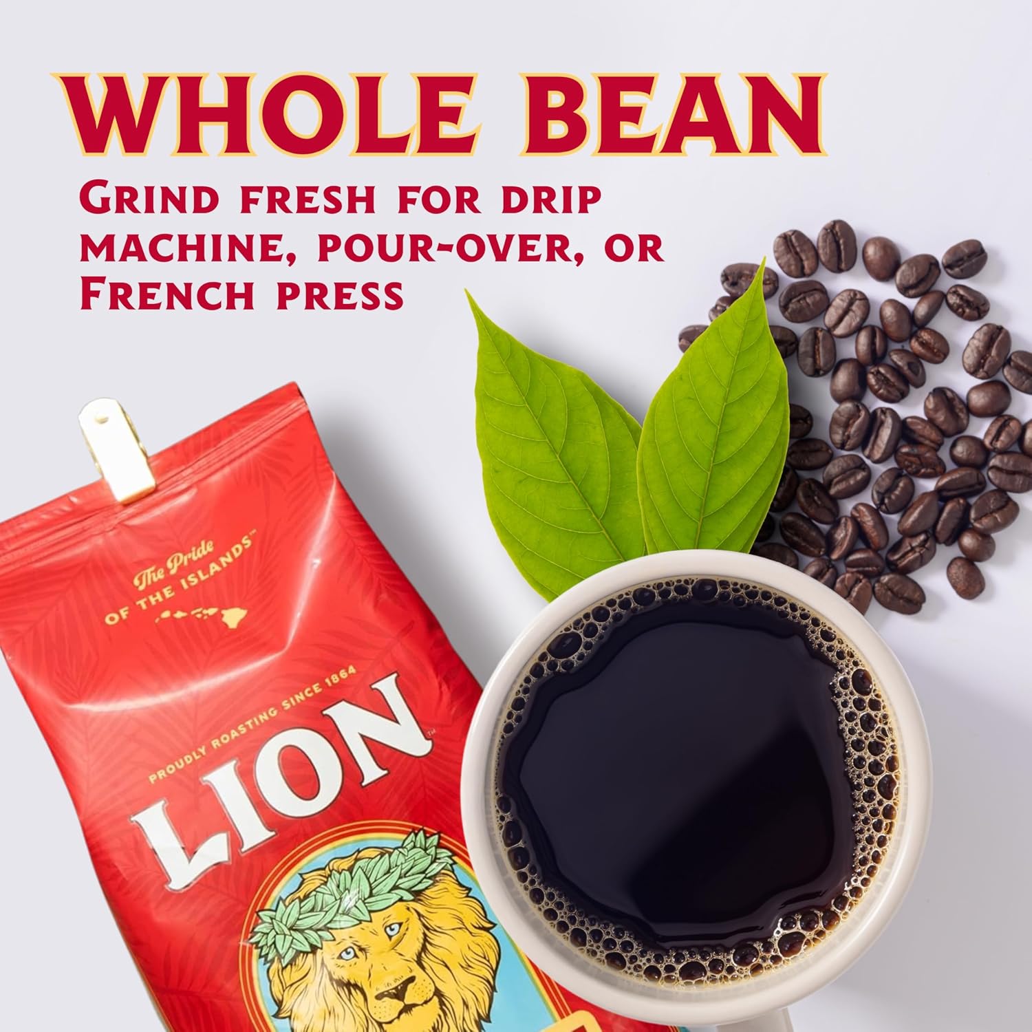 Lion Coffee 24K Gold Roast 100% Kona Whole Bean Coffee, Medium-Light Roast, A Taste of Aloha - 7 Ounce Bag