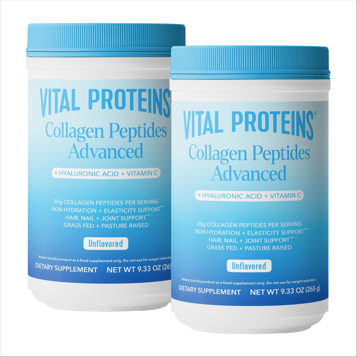 Vital Proteins Collagen Peptides Powder Advanced, Unflavored, 20oz | Hyaluronic Acid & Vitamin C, Supports Hair Skin & Nails, Collagen Peptides, 27 Servings