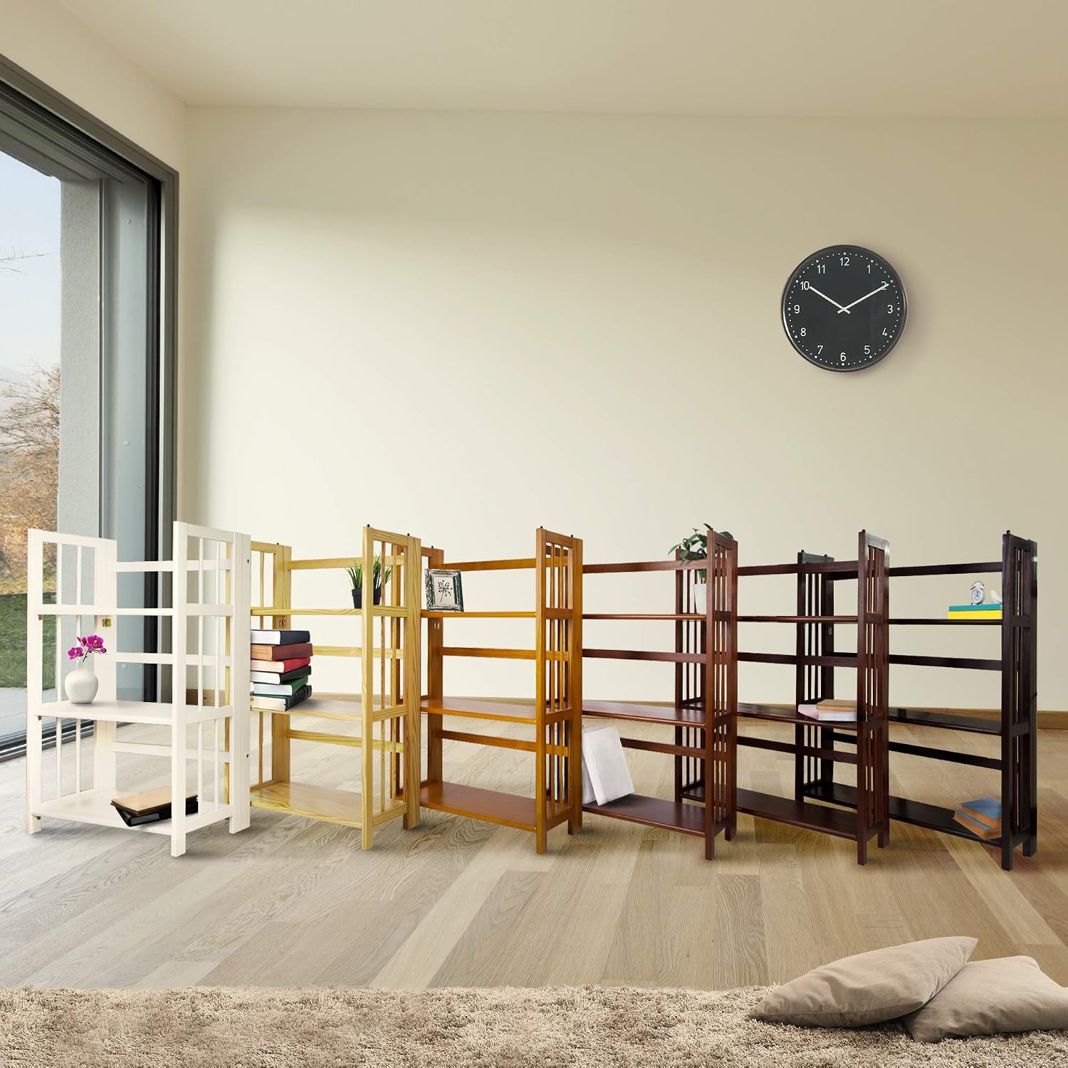 Casual Home 3-Shelf Folding Stackable Bookcase (27.5" Wide)-Walnut