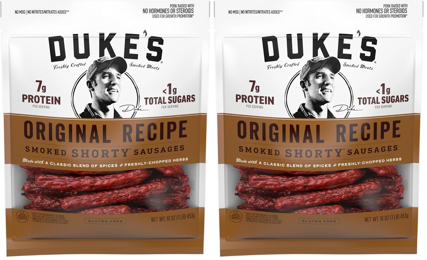 Duke's Pork Original Smoked Shorty Sausages, 7g Protein Per Serving, 4 oz. (Pack of 8)