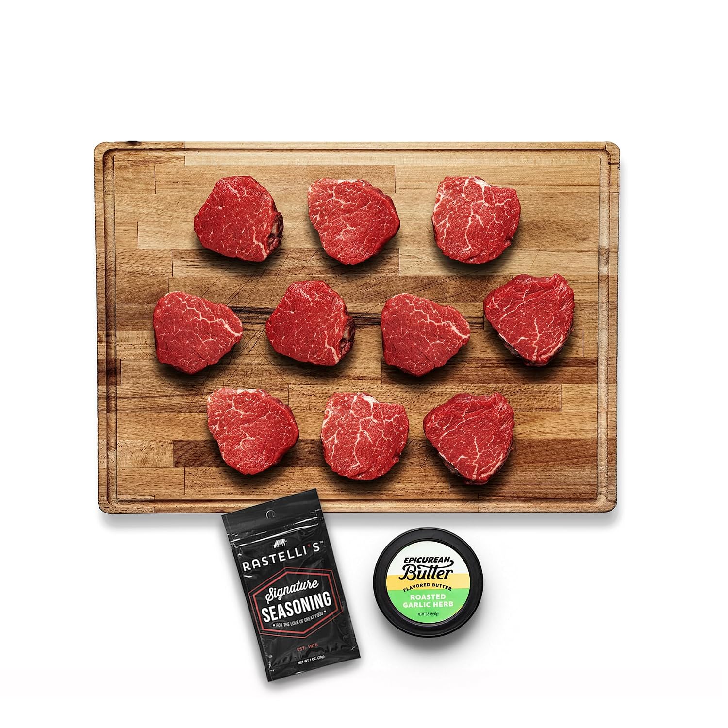Rastelli's Black Angus Beef Filet Mignon Steaks (10 ct) 5 oz Portions, With Butter, 3.125 lbs. Total