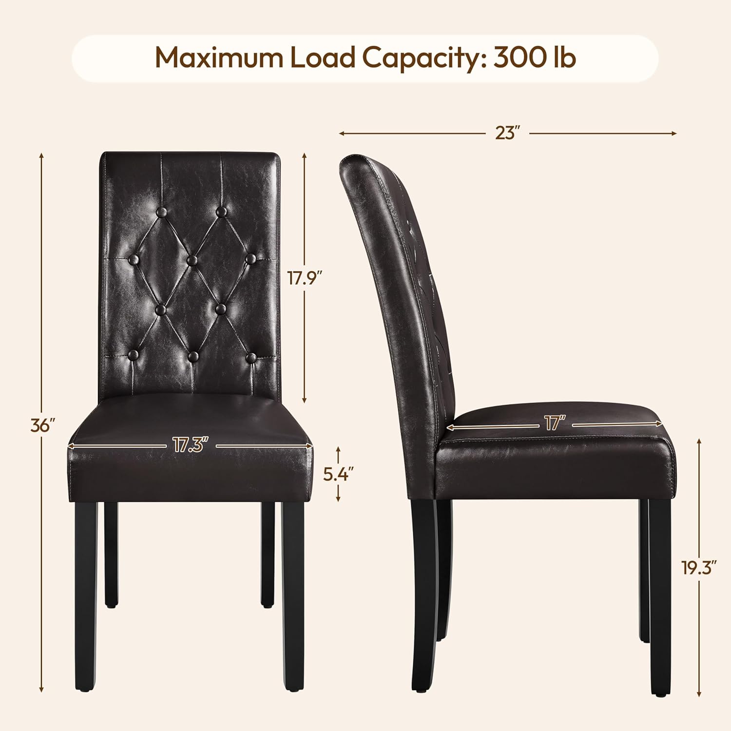 Yaheetech Dining Chairs Set of 2 Button Tufted Kitchen Chairs Brown