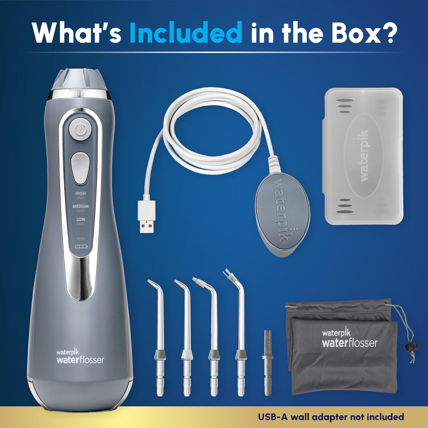 Waterpik Cordless Advanced Portable Water Flosser, Rechargeable, Black | 3 Settings, 4 Tips, Travel Bag, for Gums, Teeth, Dental Braces, Implants, Shower Use ADA Accepted WP-582 Packaging May Vary