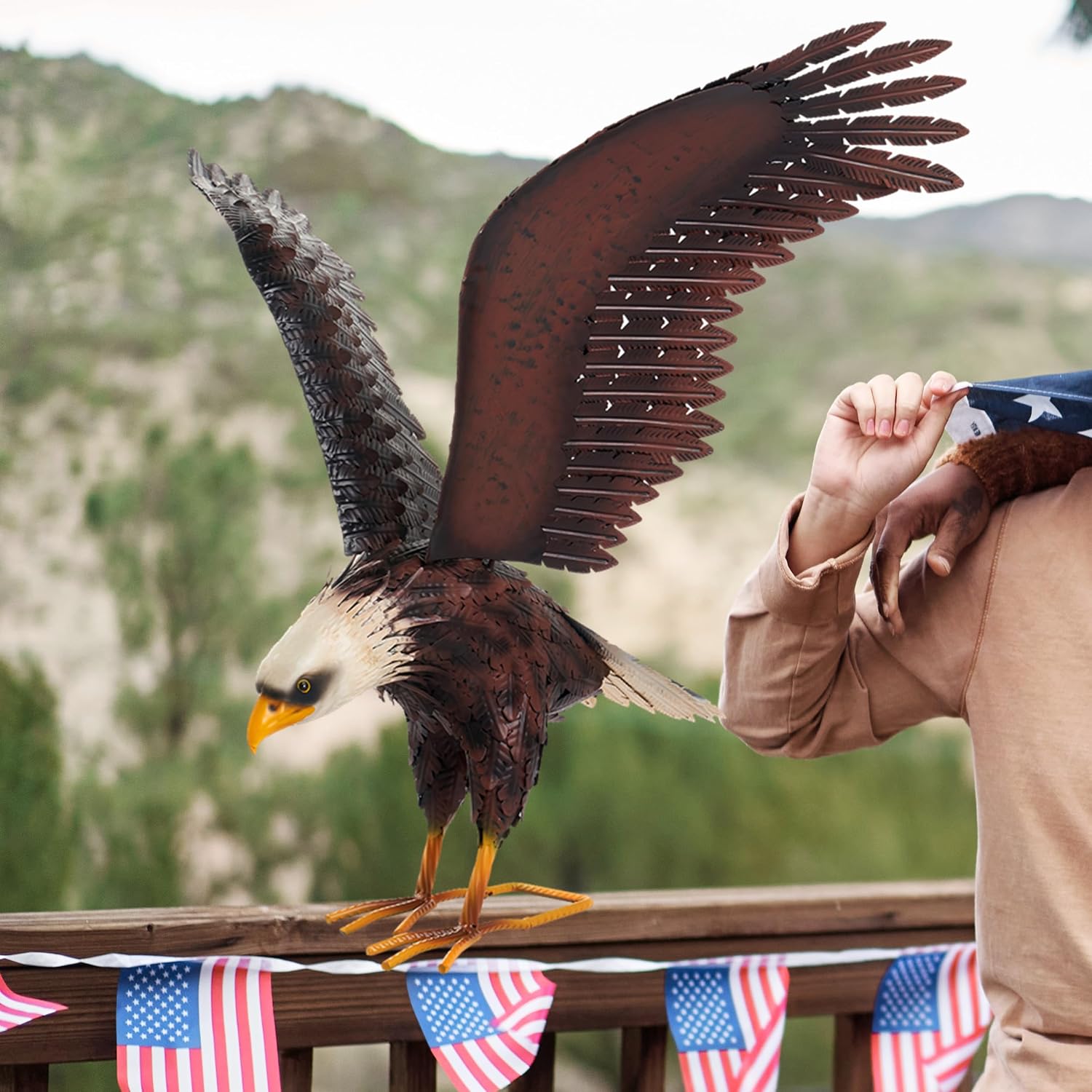 chisheen Bald Eagle Statue Outdoor Garden Sculpture Metal Yard Art Lawn Decorations,Large Eagle Figurines and Statues