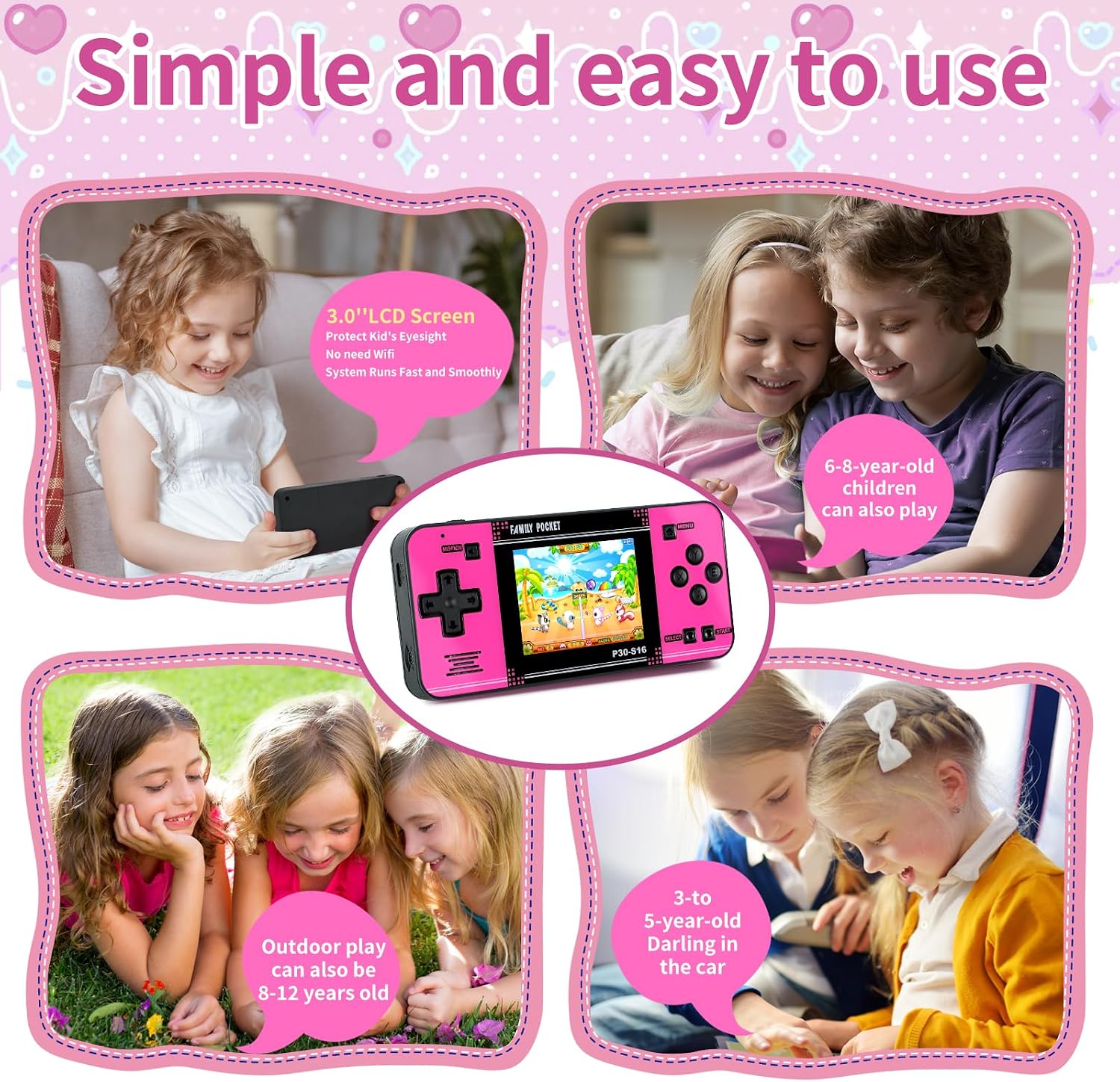 Handheld Game for Kids -Preloaded 220 Retro Video Games, Portable Gaming Player with Rechargeable Battery 3.0" LCD Screen, Mini Arcade Electronic Toy Gifts for Boys Girls (Blue)
