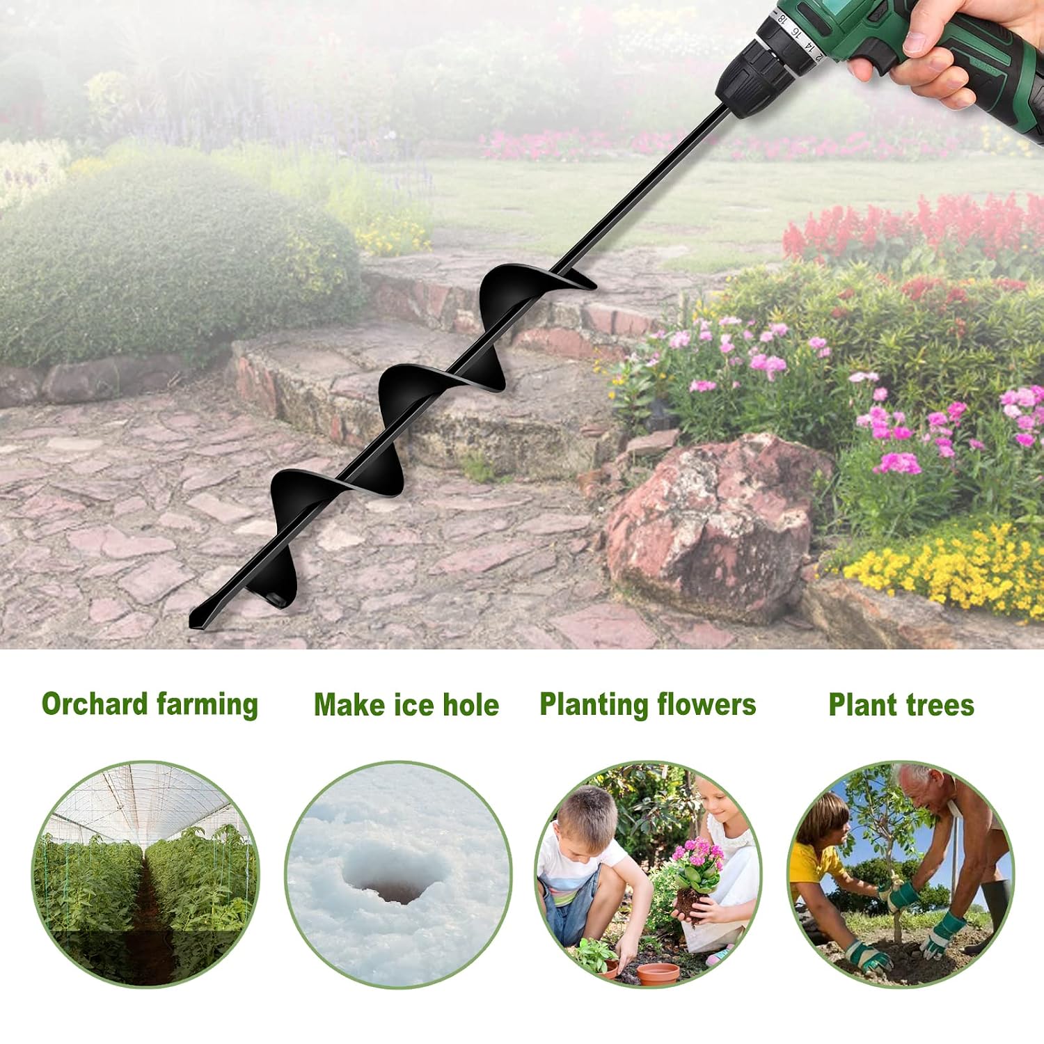 LONGRUN Auger Drill Bit for Planting-1.7"x15" Planting Auger, Garden Spiral Hole Drill Bulb Planter Tool for Planting, Bedding Plants, Flowers