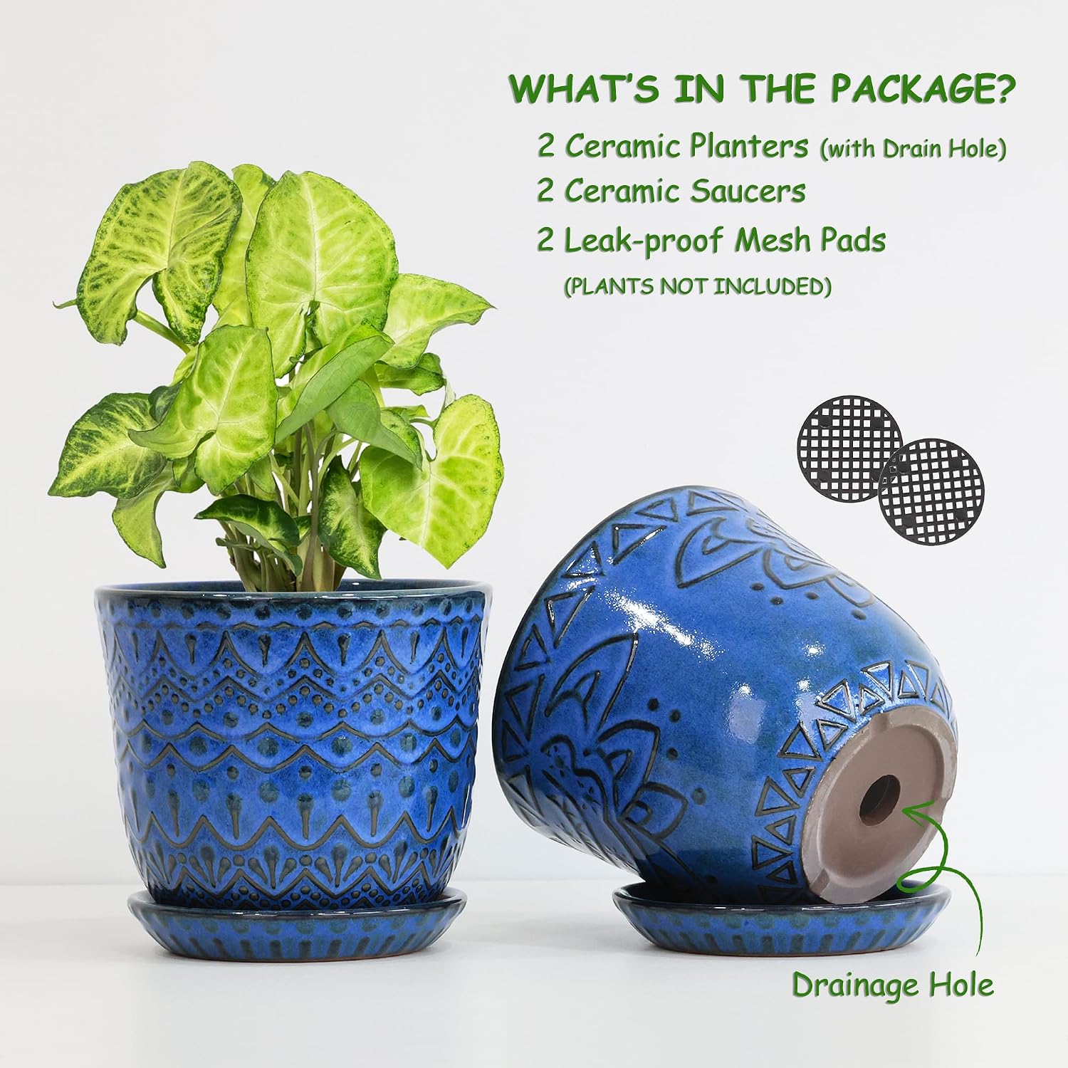Gepege Ceramic Plant Pots, 6 Inch Indoor Planters with Drainage & Saucers