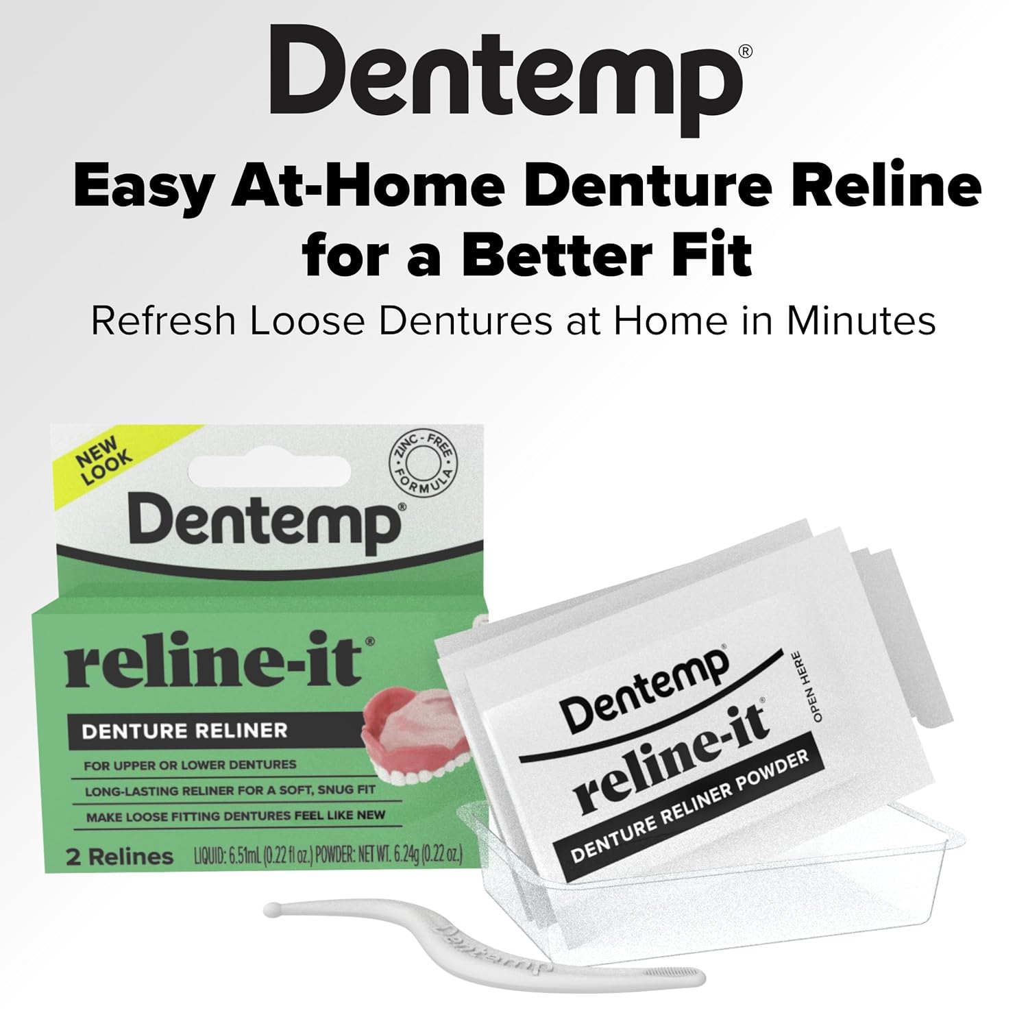 Dentemp Denture Reline Kit - Advanced Formula Reline It Denture Reliner (Pack of 2) - Denture Kit to Refit and Tighten Dentures for Both Upper & Lower Denture (Packaging May Vary)