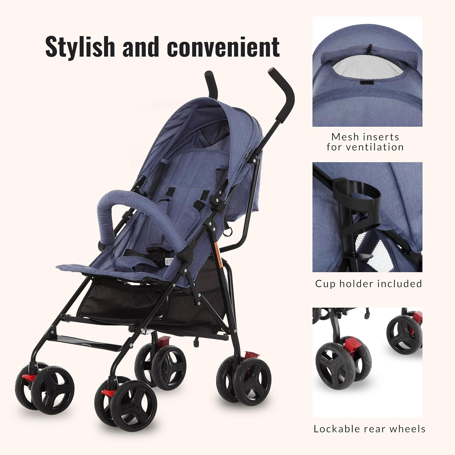 Dream On Me Vista Moonwalk Baby Stroller in Light Gray, Lightweight Infant Stroller with Compact Fold