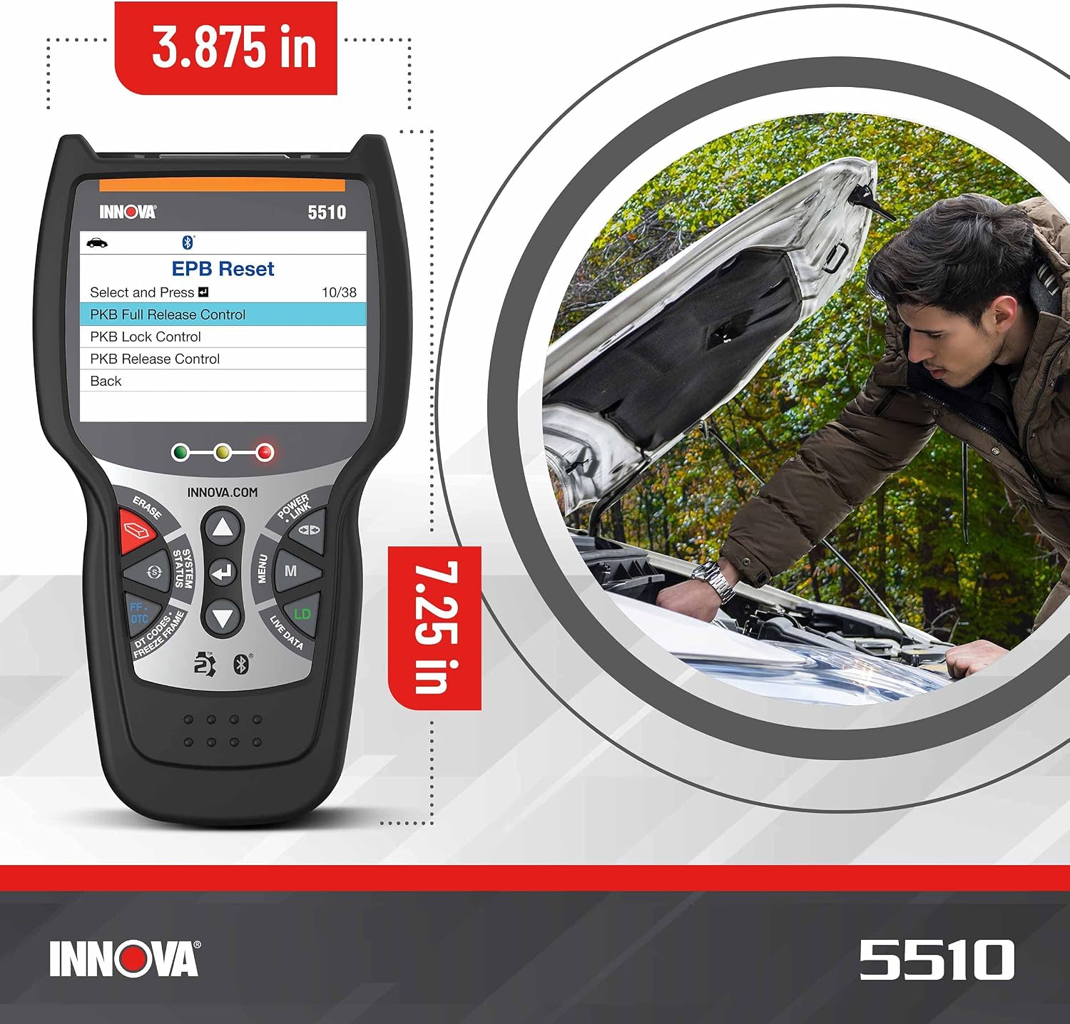 INNOVA 5510 OBD2 Scanner, Scan Tool for ABS, All System Scanner, Caliper Service, Brake Pad Life, Read/Erase ABS/SRS Codes, Reset Oil Light, Live Data