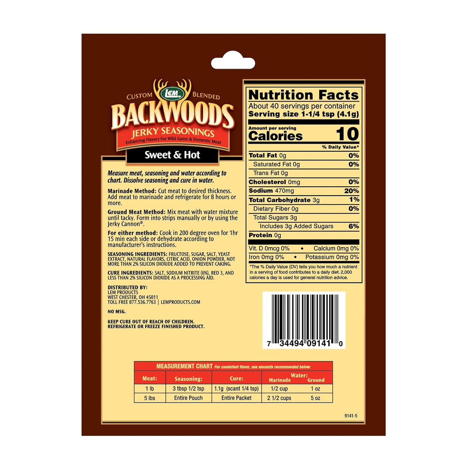 LEM Products Backwoods Sweet & Hot Jerky Seasoning, 5.8 oz Packet | Pre-Measured Seasoning and Cure for Wild Game and Domestic Meat, Seasons Up to 5 Pounds of Meat for Homemade Jerky