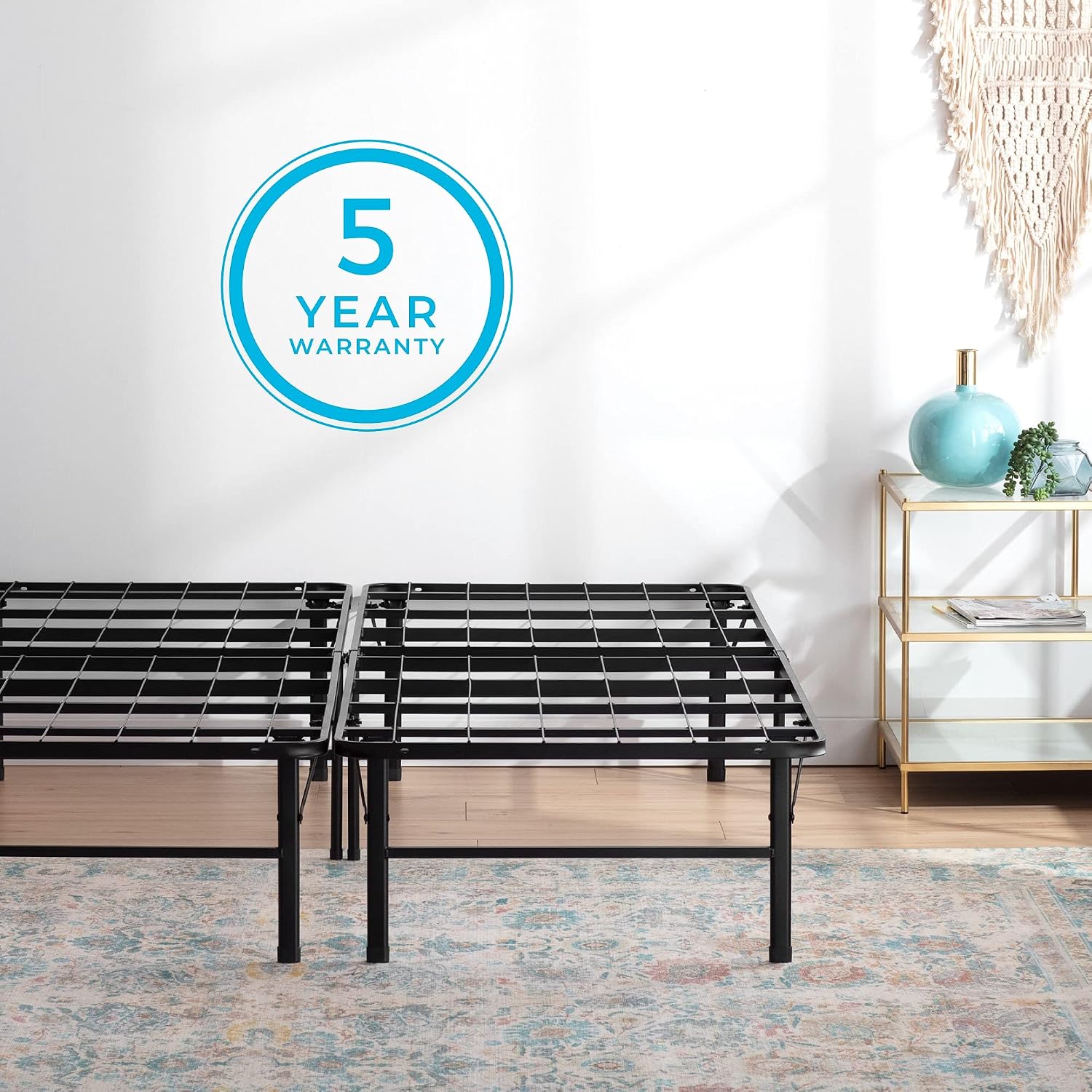 Linenspa Folding Metal Platform Bed Frame - Easy Assembly - Sturdy Steel - No Box Spring Needed - Underbed Storage - Mattress Foundation - 14" High
