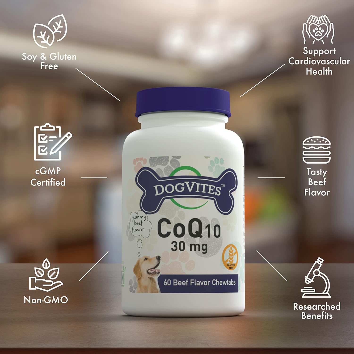 Health Thru Nutrition Dog-Vites CoQ10 for Dogs, 60 Beef-Flavored Chewable Tablets