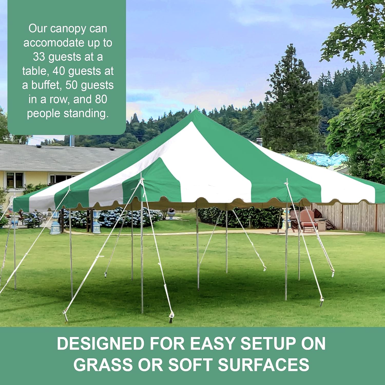 20’ x 20’ Weekender Canopy Pole Tent, Indoor and Outdoor Heavy Duty Easy Up, 80 Person Capacity Tent for Parties, Weddings, and Events, Commercial and Residential Use, PVC White Top | Easy Up Weekender Canopy Tent With 80 Person Capacity - Outdoor Canopi…