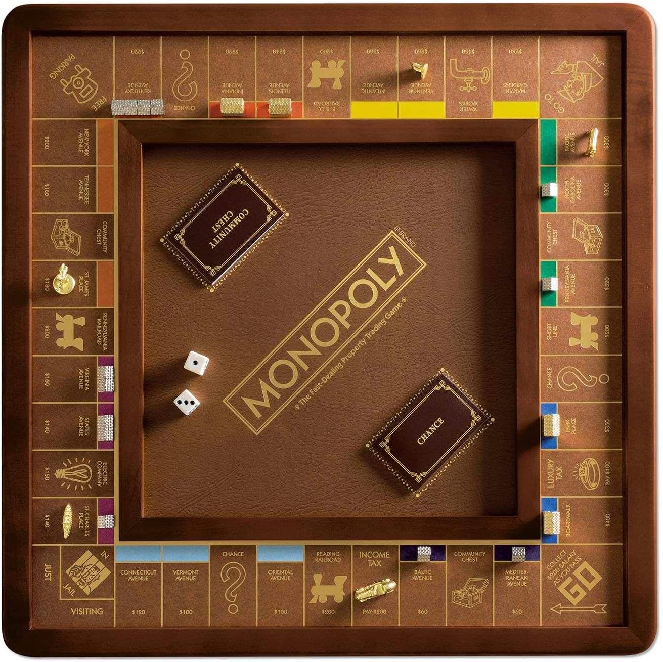 WS Game Company Monopoly Luxury Edition Wooden Board Game Set, 2-6 Players | Luxurious Wood Cabinet, Gold Foil Stamped Game Board