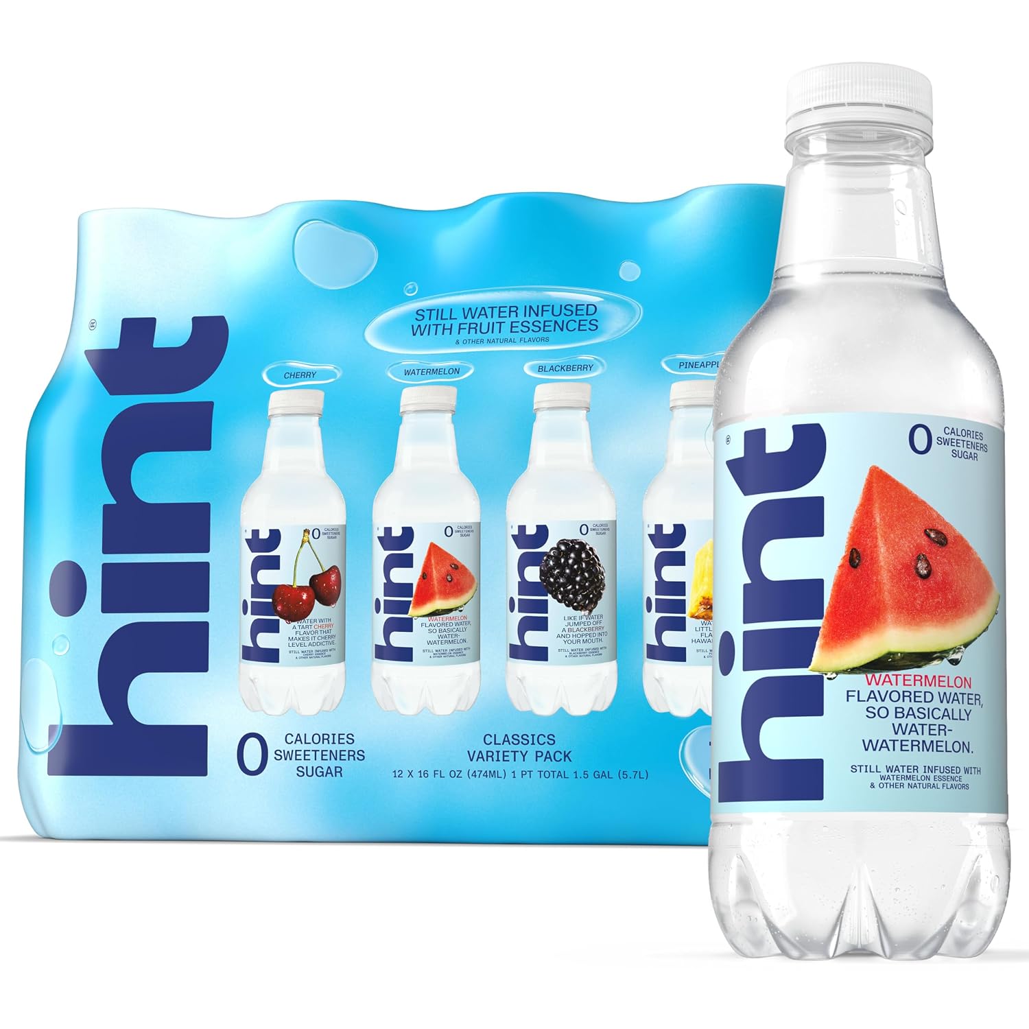 Hint Flavored Water Zero Sugar 0 Calories - Pineapple 16 FL Oz (12 pack) | Crisp, refreshing water, fruit flavors. 0 calories, 0 sugar, 0 sweeteners. Hydration for wellness. Gluten-free, Kosher, Vegan