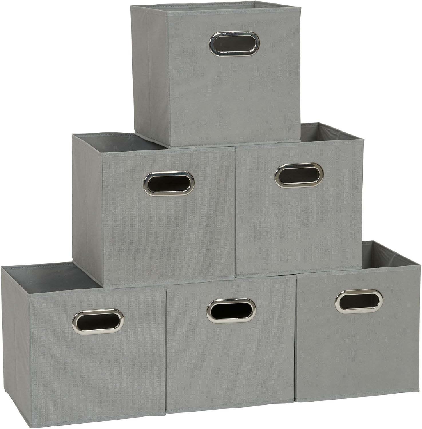 Household Essentials Fabric Storage Bins 6 Piece Set, Strong Poly-Woven Fabric, Sturdy Chipboard Sides, Grommet Front Handle, Stackable and Foldable, Classic Design, Navy