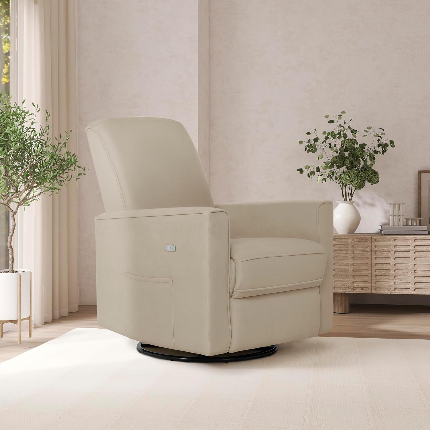 évolur Harlow Upholstered Power Glider Recliner with USB Charging – Rocking & 275° Swivel with Smooth Glide – Greenguard Gold & FSC