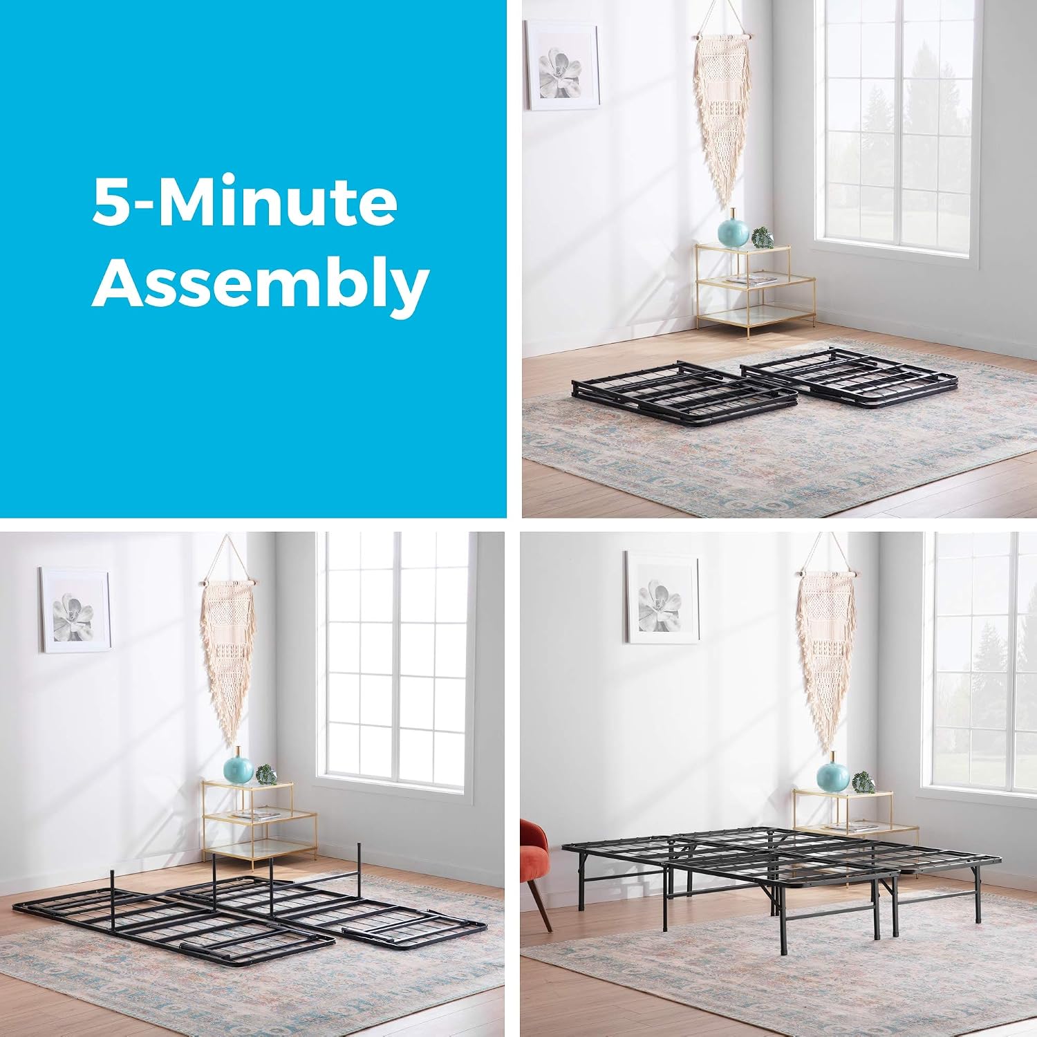 Linenspa Folding Metal Platform Bed Frame - Easy Assembly - Sturdy Steel - No Box Spring Needed - Underbed Storage - Mattress Foundation - 14" High