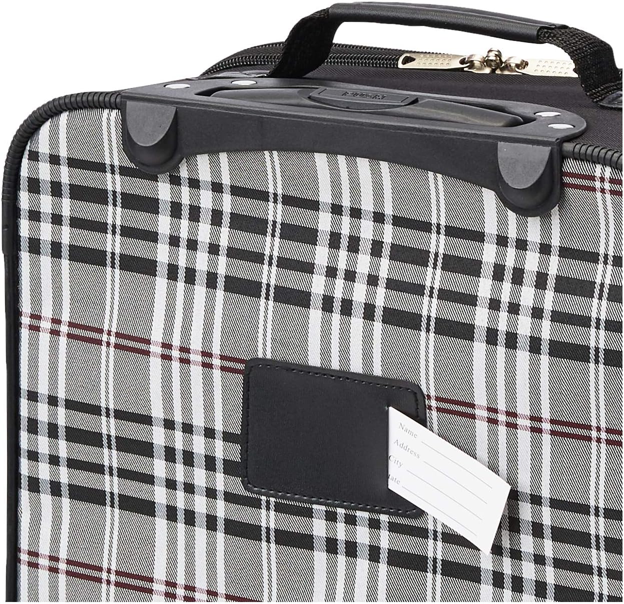 Rockland Fashion Softside Upright Luggage Set,Expandable, Telescopic Handle, Wheel, Black Dot, 2-Piece (14/19)