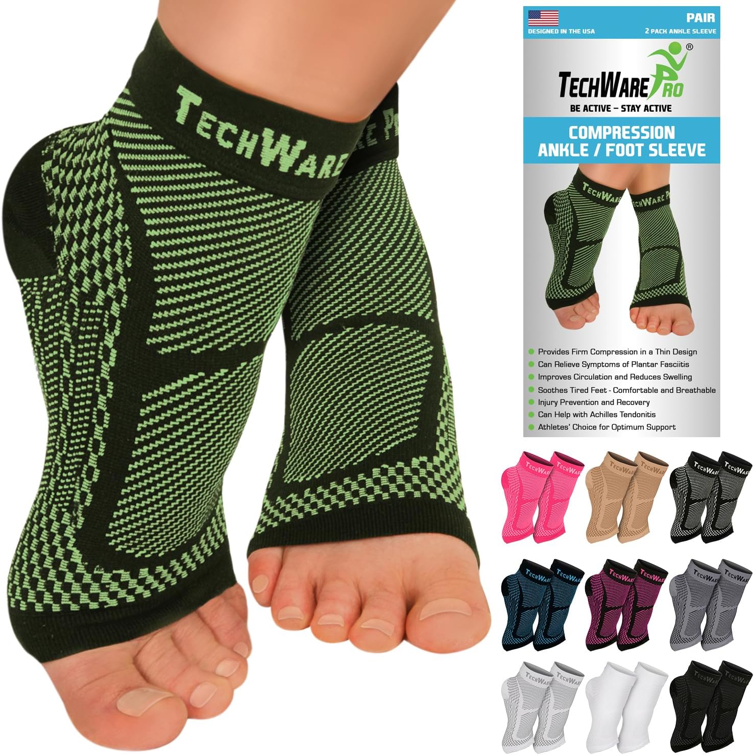 Ankle Brace Compression Sleeve - Plantar Fasciitis Sock. Relieves Achilles Tendonitis. Foot Arch Support Reduces Joint Pain, Swelling & Heel Spur Pain. Injury Recovery Braces for Sports