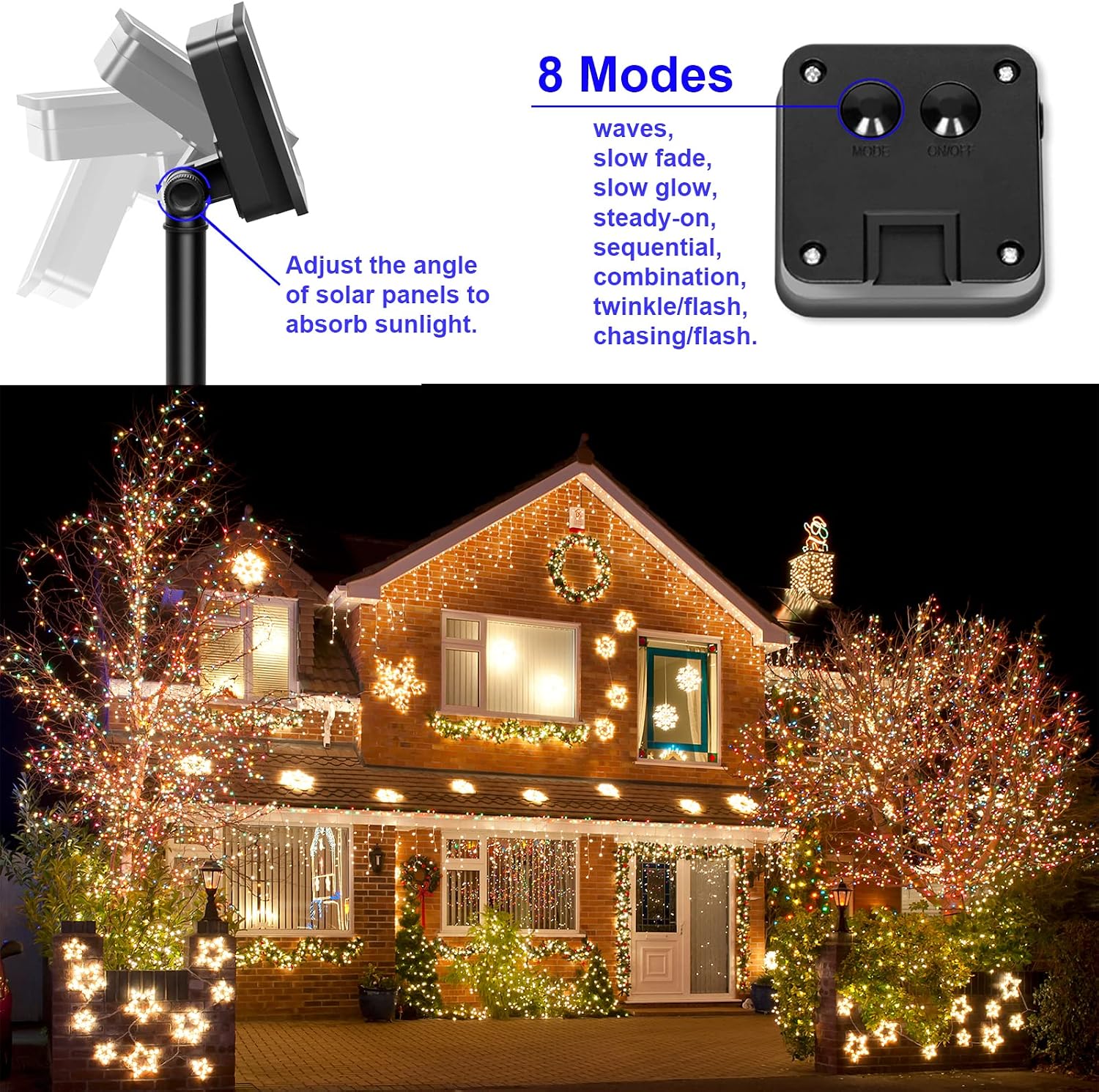 Solar Fairy String Lights, Cool White, 100Led, Outdoor Waterproof
