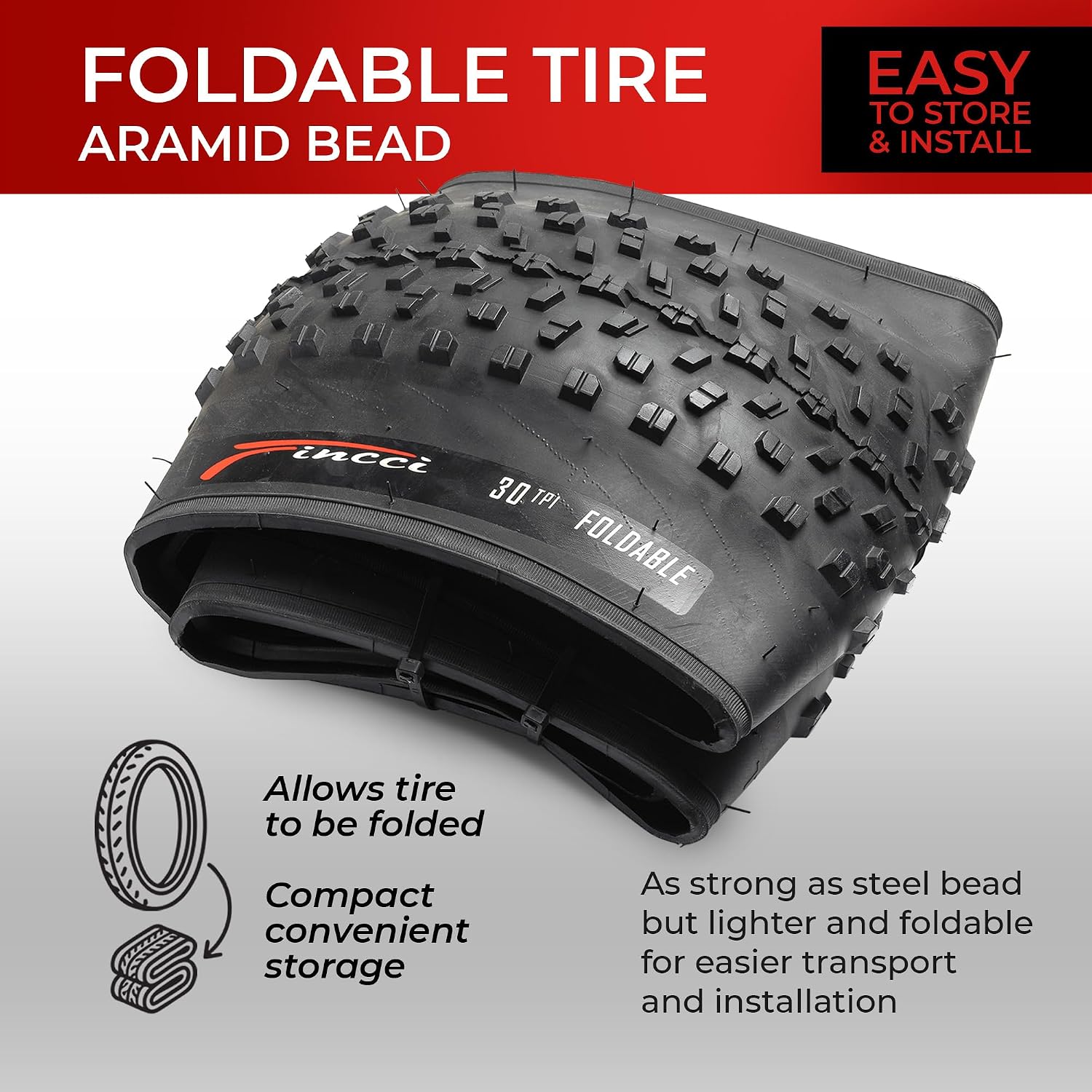Pair 26 x 4.0 Fat Mountain Bike Tires - Foldable 100-559 3mm Anti Puncture