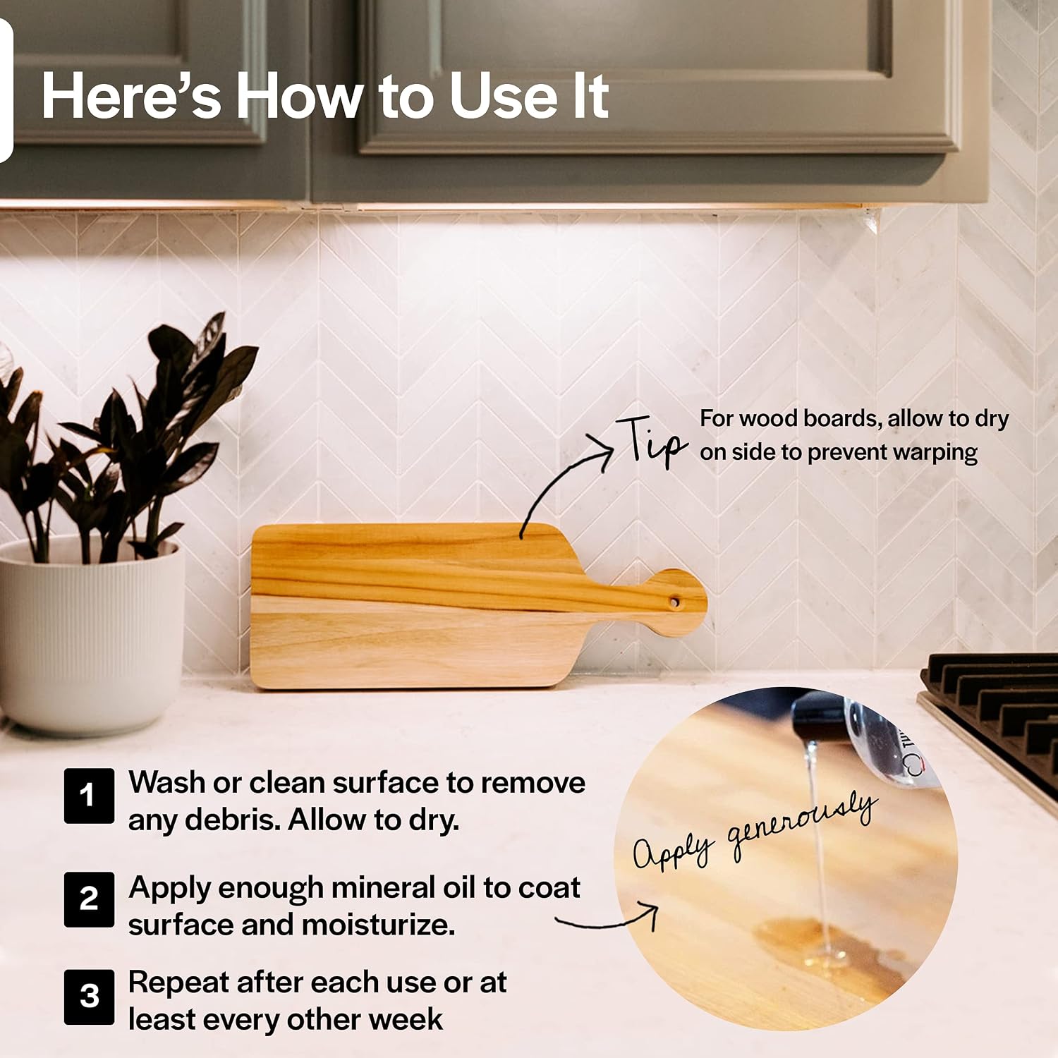Thirteen Chefs Mineral Oil - 12oz Food Grade Conditioner for Wood Cutting Board, Countertop & Butcher Block, Lubricant for Knife or Meat Grinder - Safe USP Finish on Marble, Soapstone